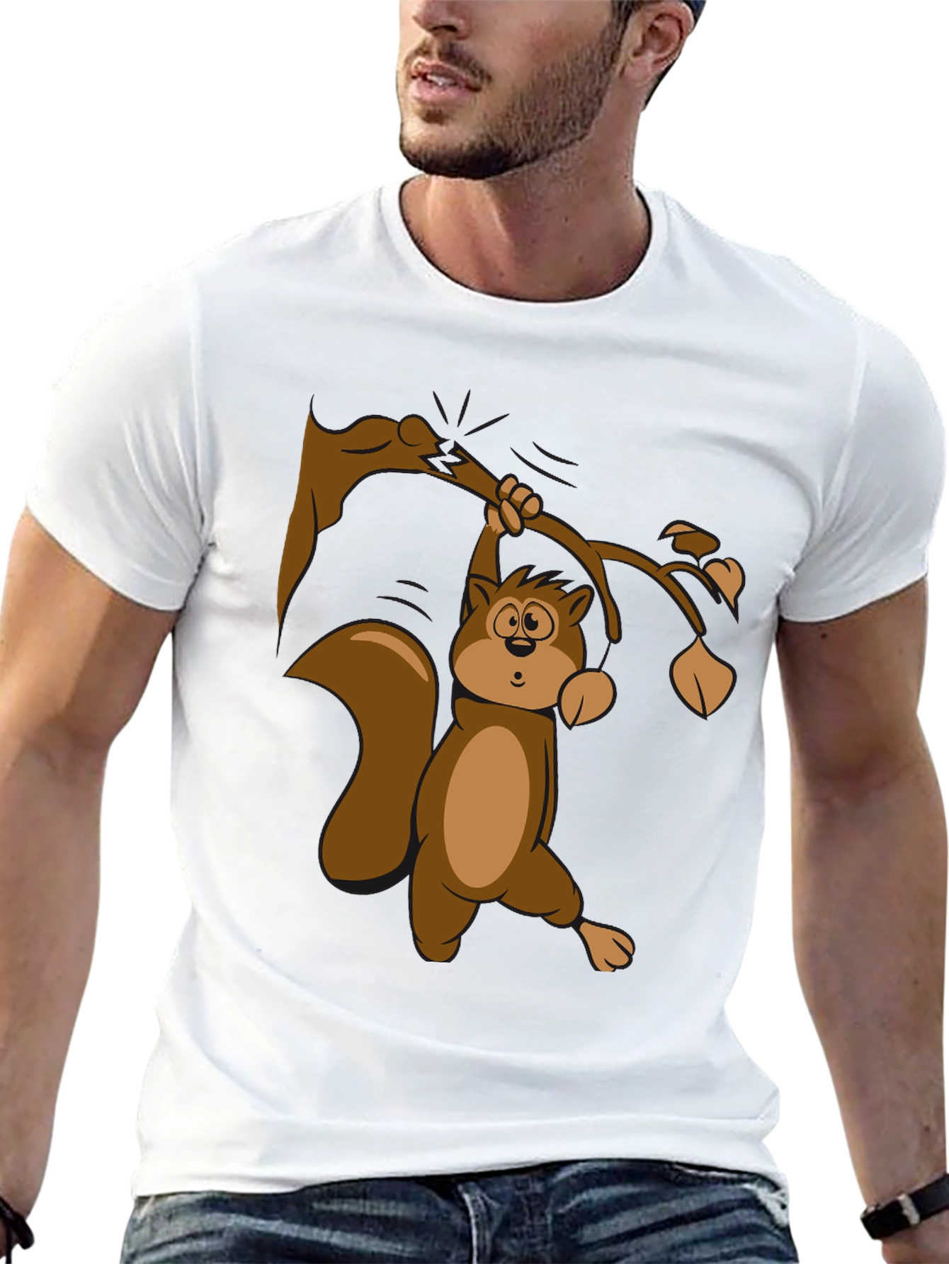 Squirrel on Branch T-Shirt - Black Cotton Tee