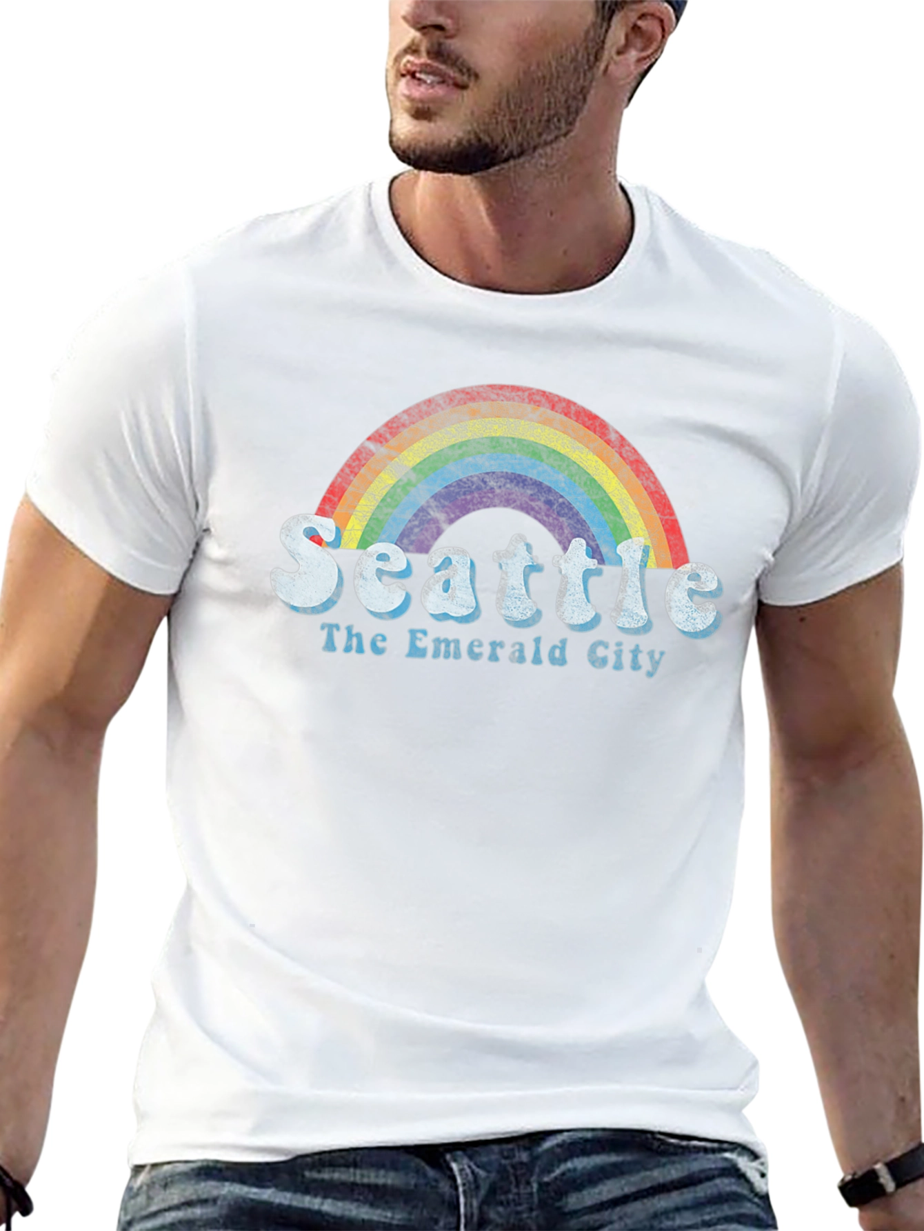 Seattle Rainbow T-Shirt - The Emerald City - Black