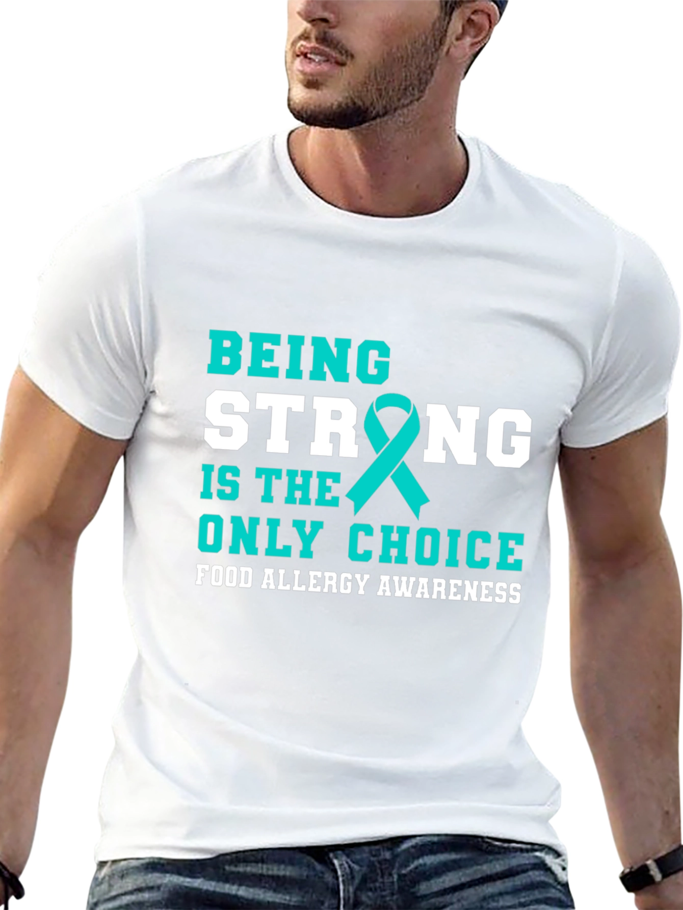 Food Allergy Awareness Ribbon Black T-Shirt