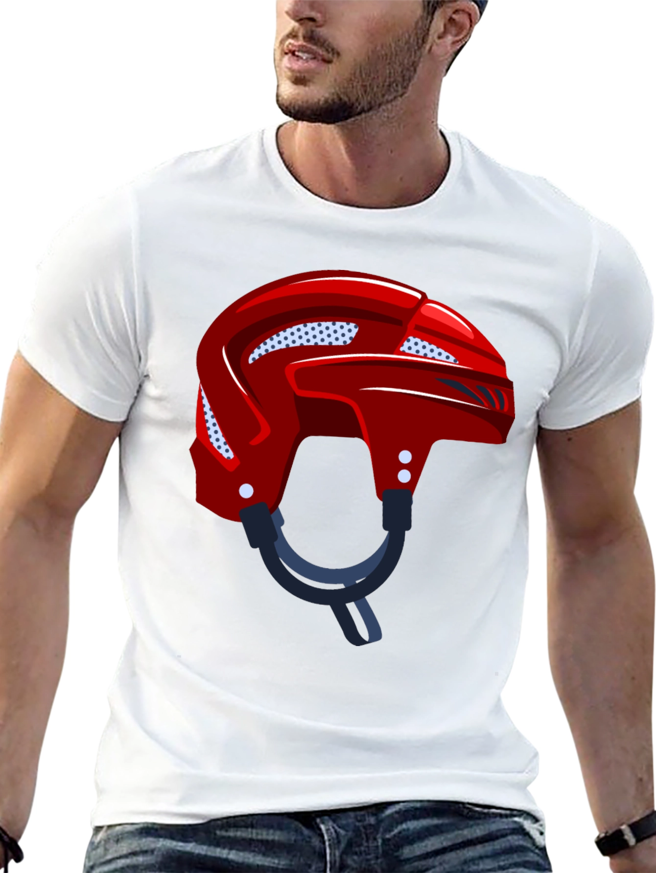 Hockey Helmet Graphic Tee - Black Cotton Casual Wear