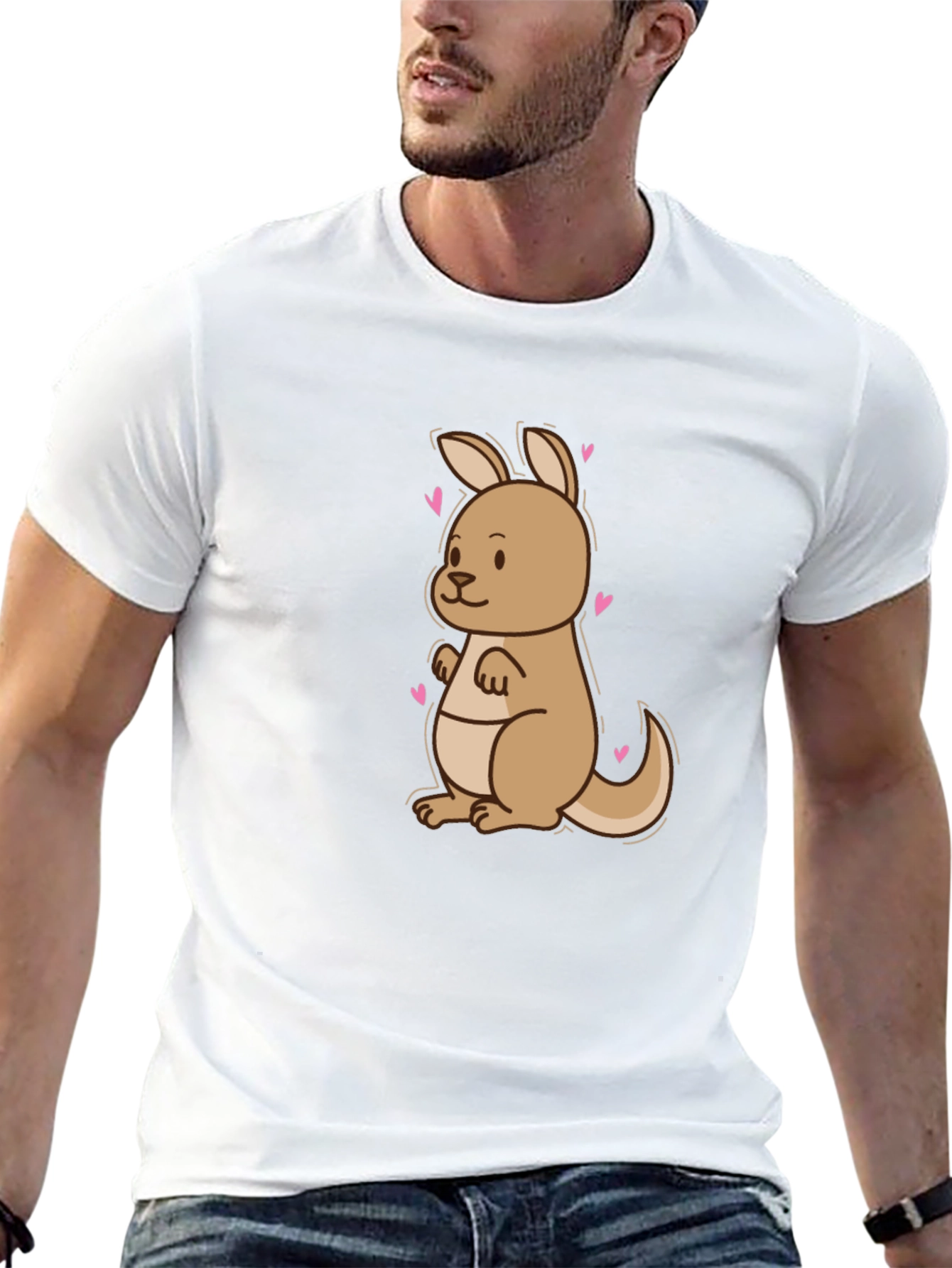 Cute Kangaroo Heart Tee - Black Cotton Blend T-Shirt