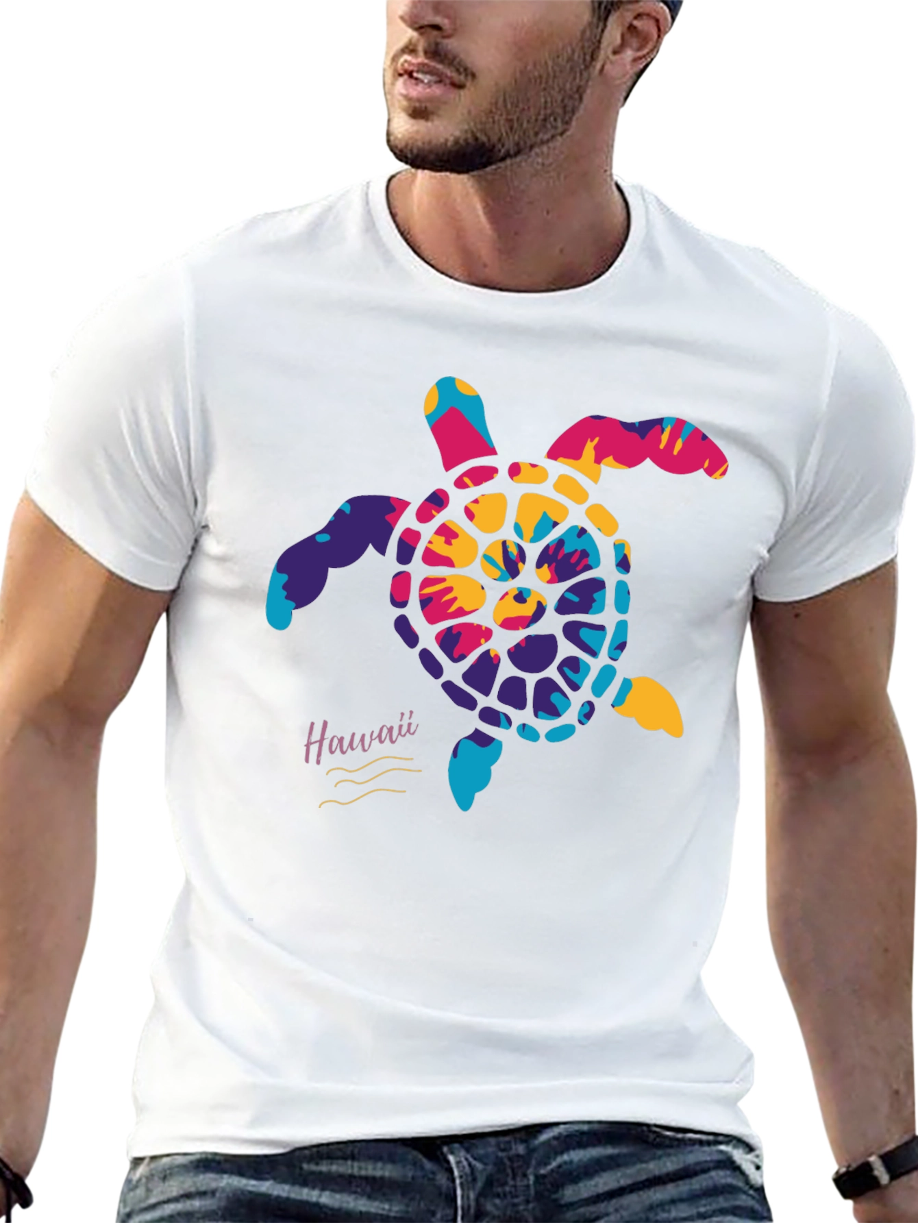 Hawaii Tie Dye Turtle Graphic Mens T-Shirt