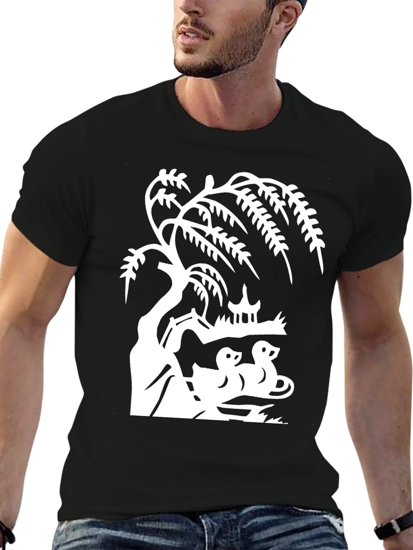 Willow Tree and Duck Pond Black T-Shirt