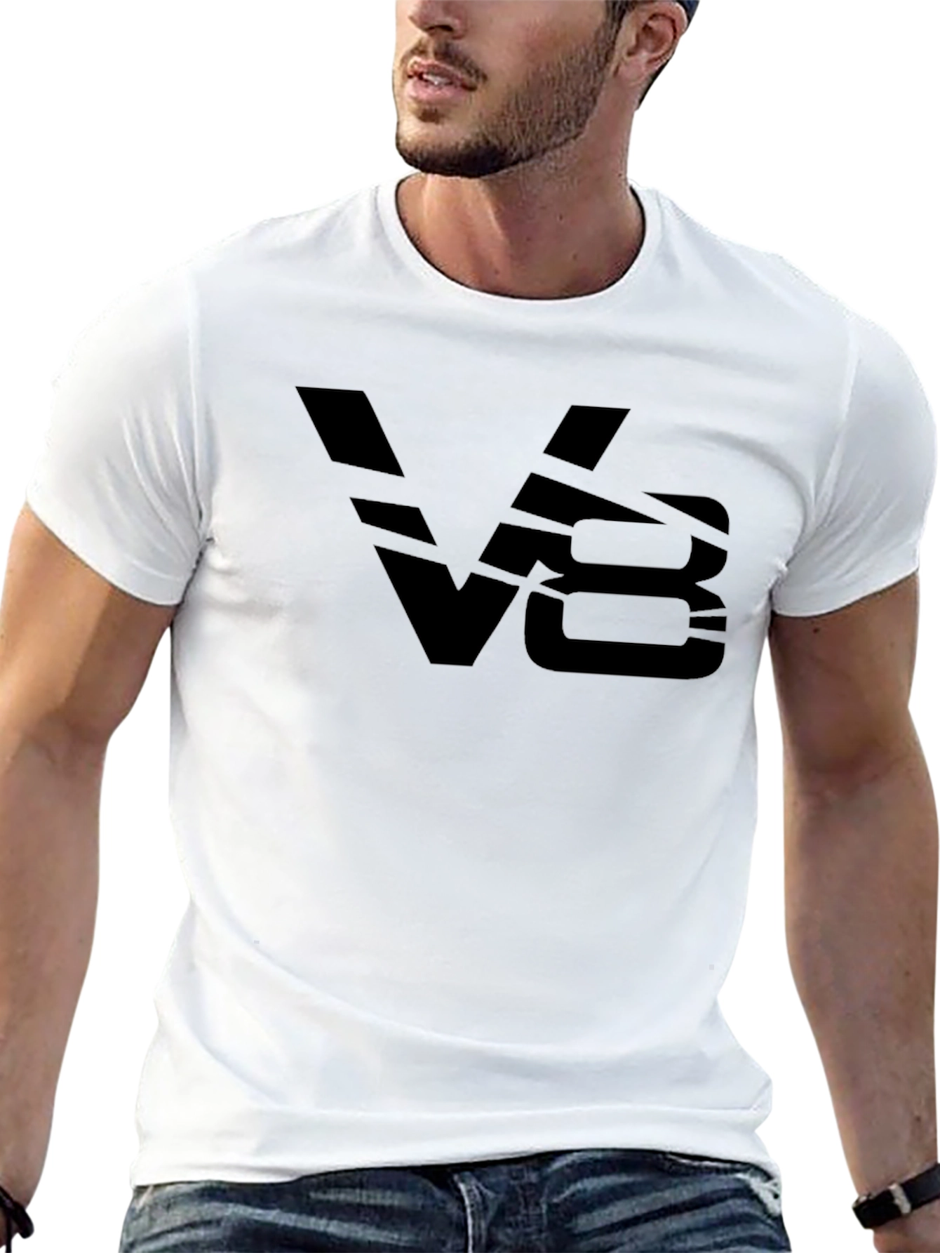 Mens Black V8 Graphic T-Shirt - Bold Style