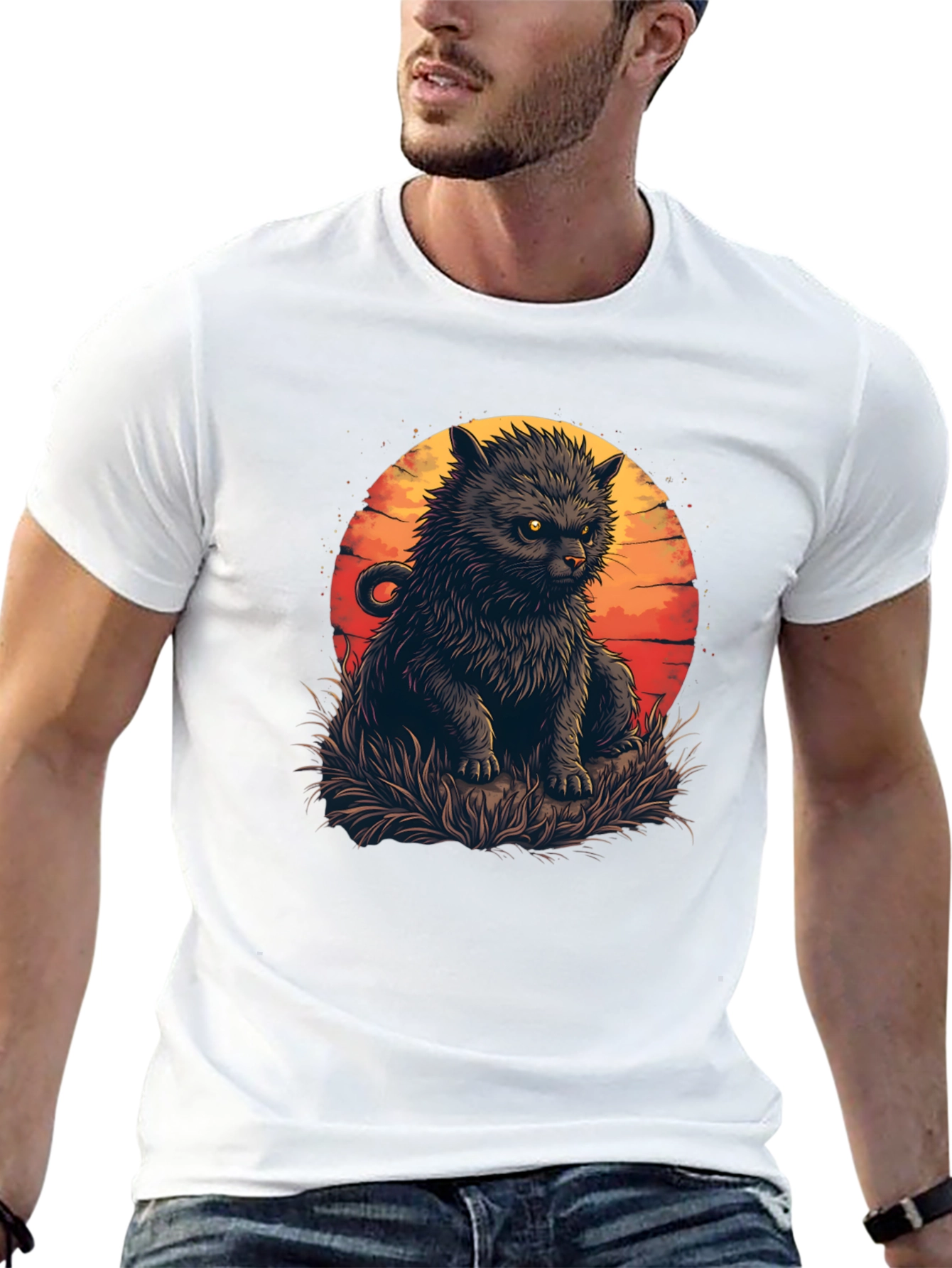 Black Cat Sunset Graphic Tee