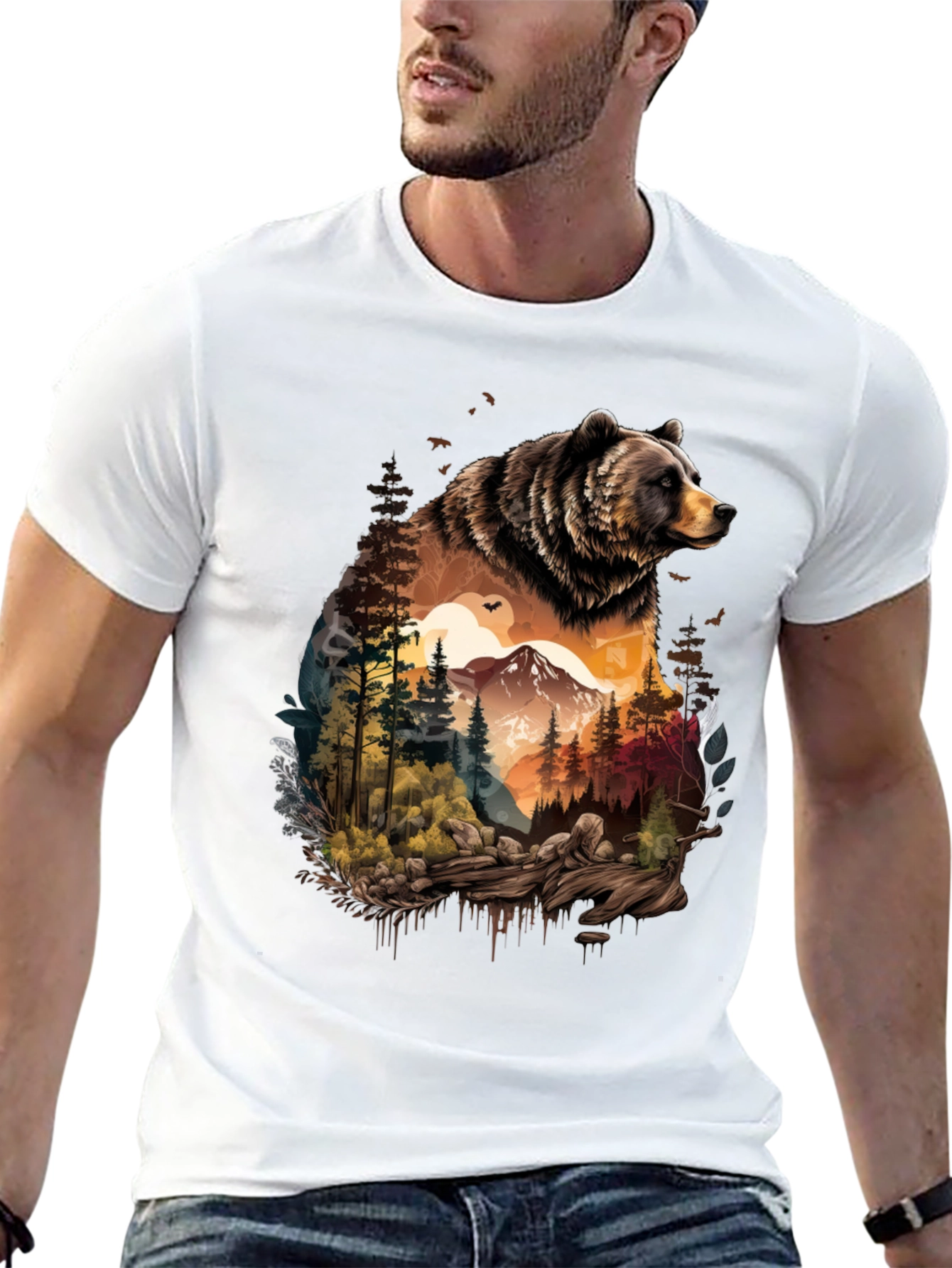 Bear & Mountain Graphic Tee - Nature Lovers Shirt