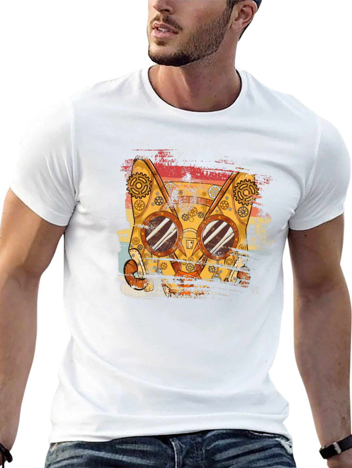 Steampunk Cat T-Shirt - Retro Style Tee