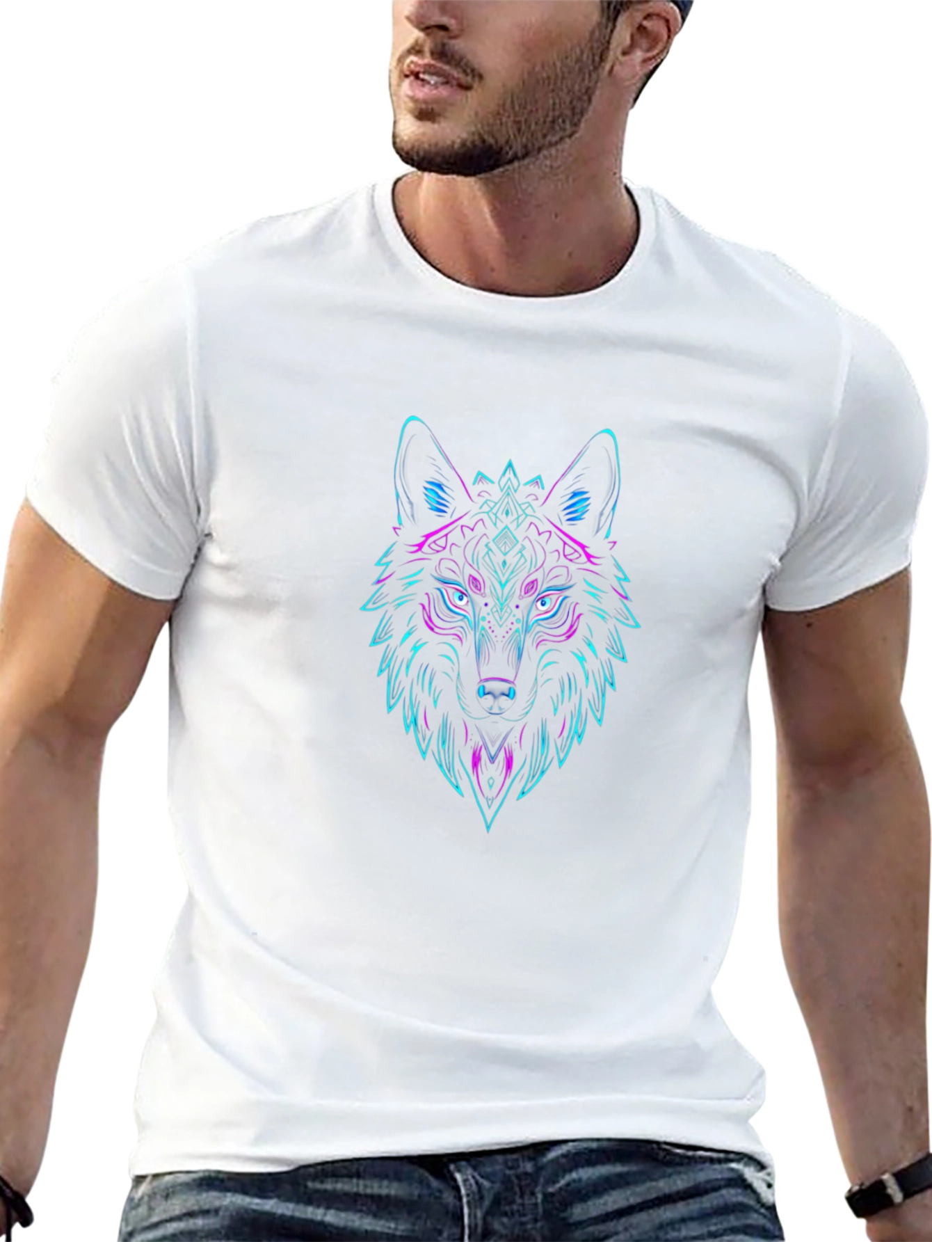 Neon Wolf Graphic Tee - Stylish Black T-Shirt