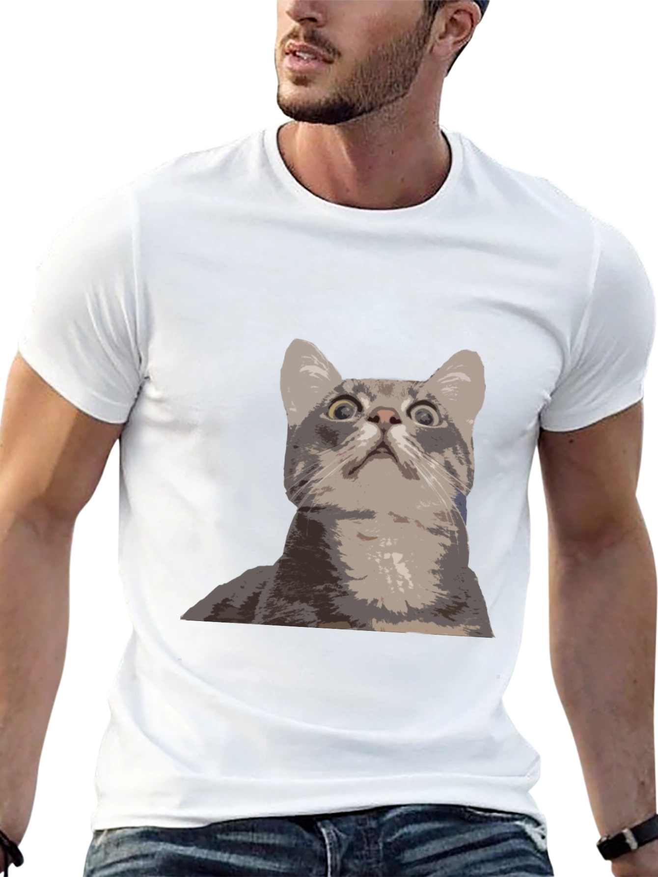 Funny Cat Graphic Tee - Black Cotton T-Shirt