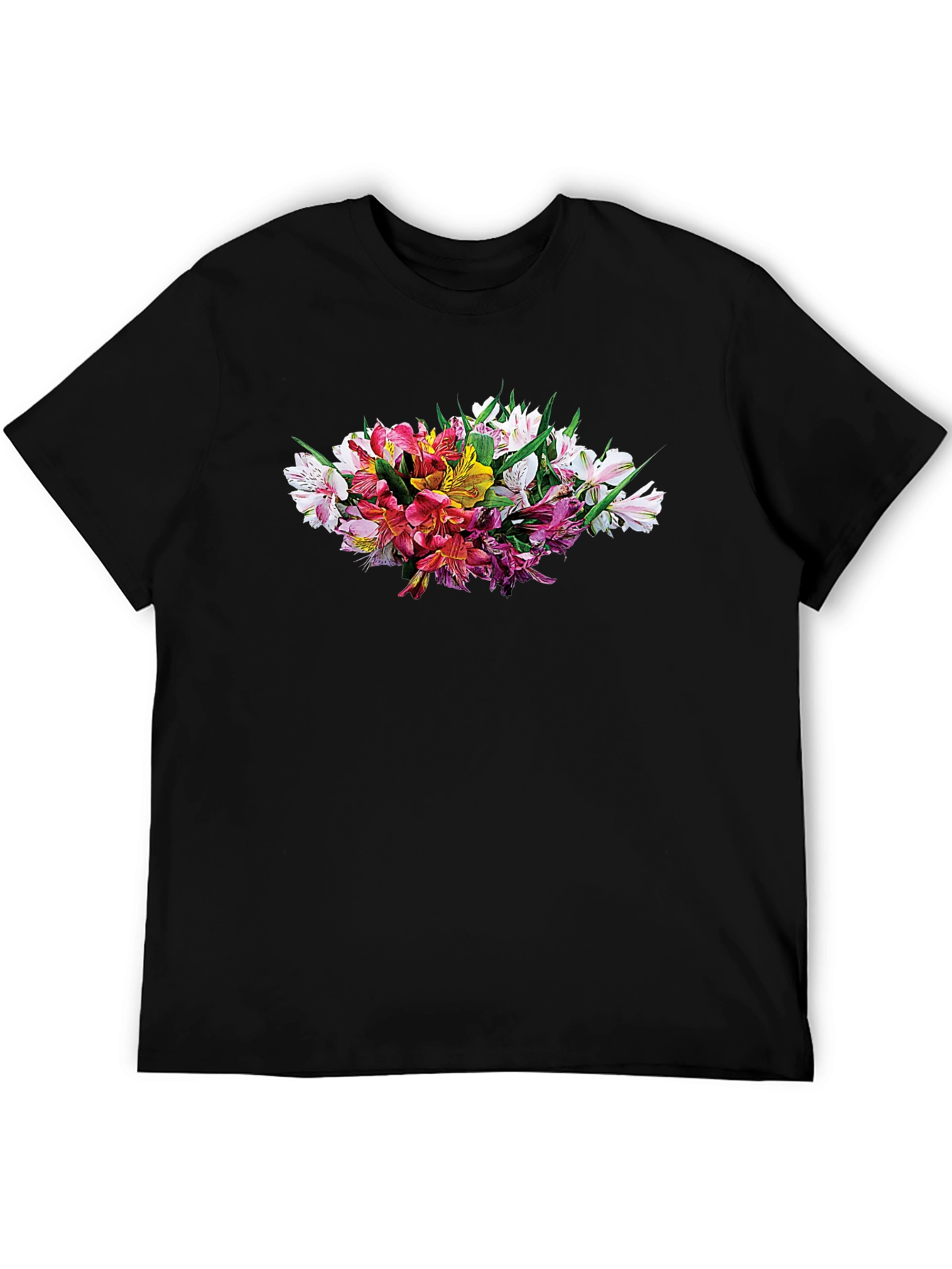 Floral Alstroemeria Graphic Black T-Shirt