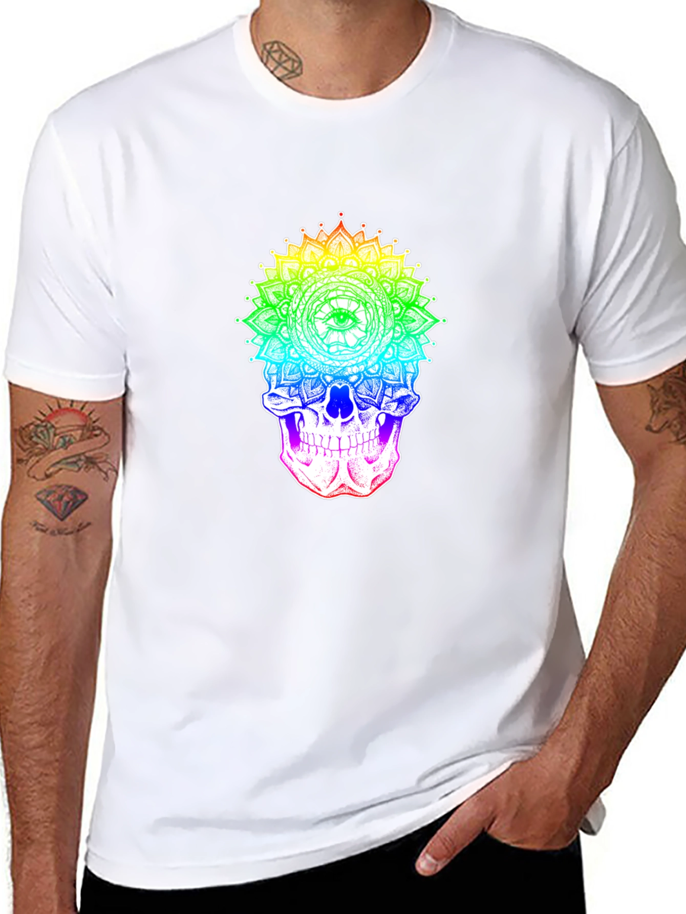 Rainbow Skull Mandala Graphic T-Shirt - Unique Design