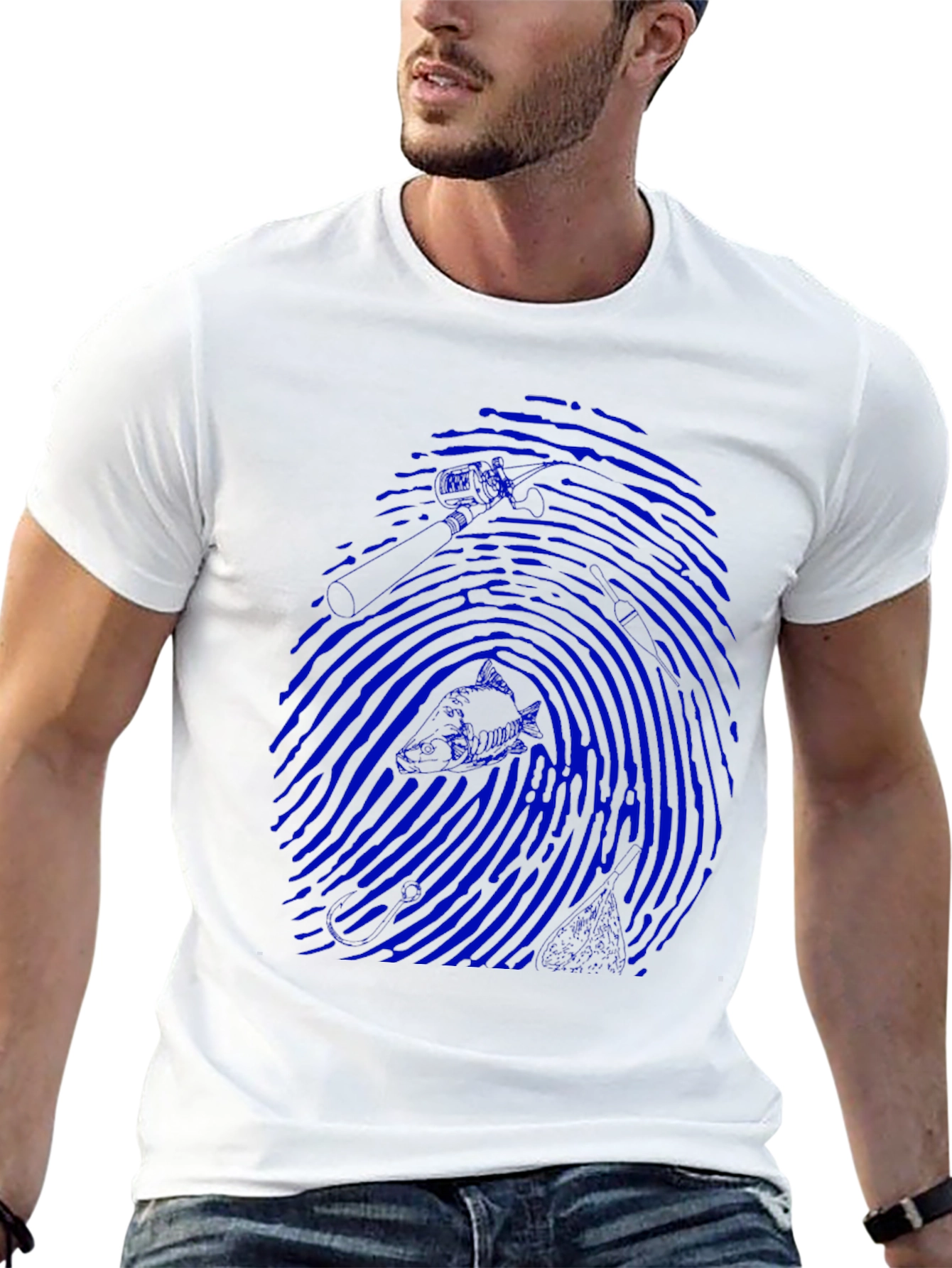 Blue Fingerprint Graphic Black T-Shirt