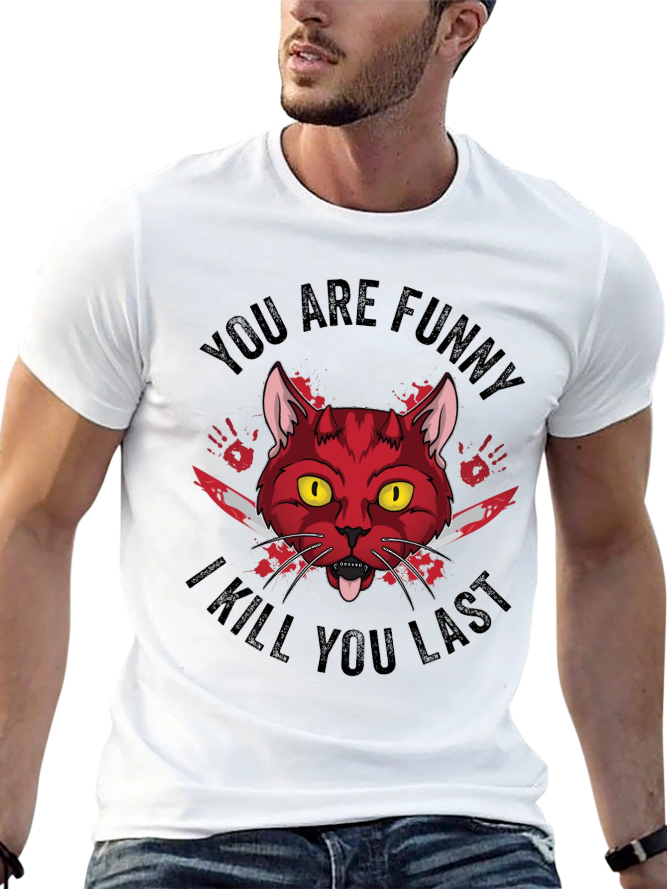 Funny Horror Cat Graphic T-Shirt