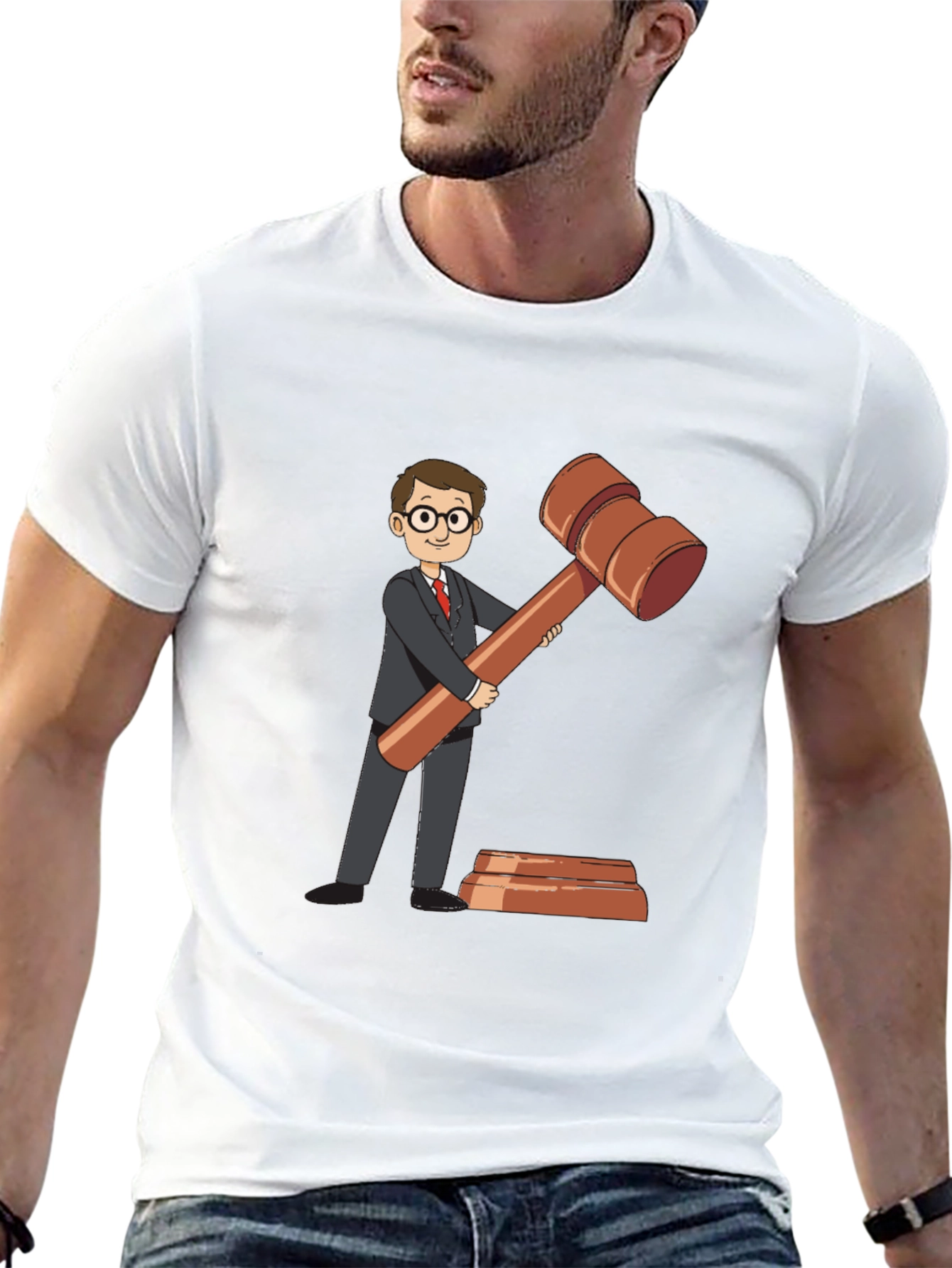 Cartoon Judge Gavel Black T-Shirt