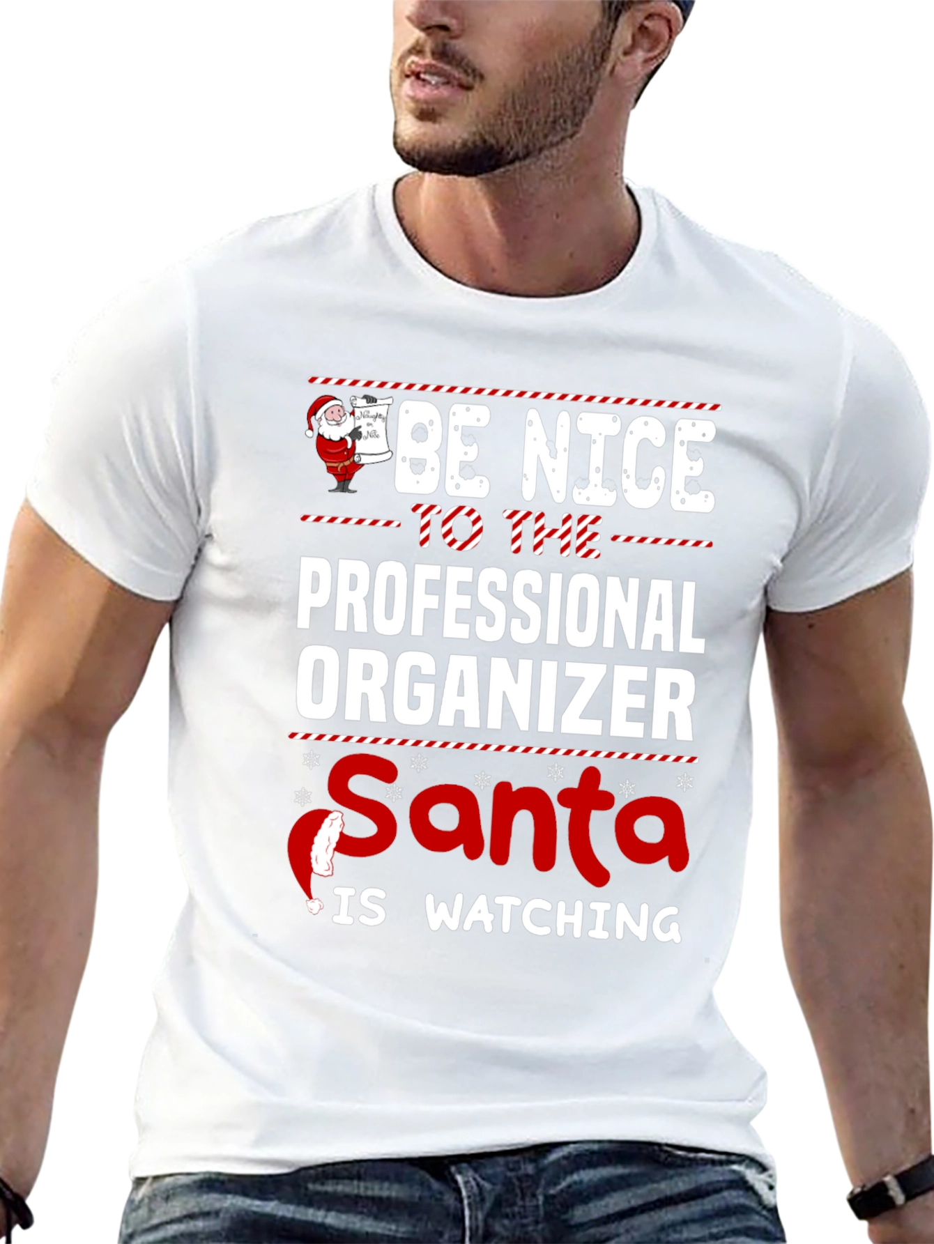 Be Nice to Professional Organizer Santa Watching T-Shirt