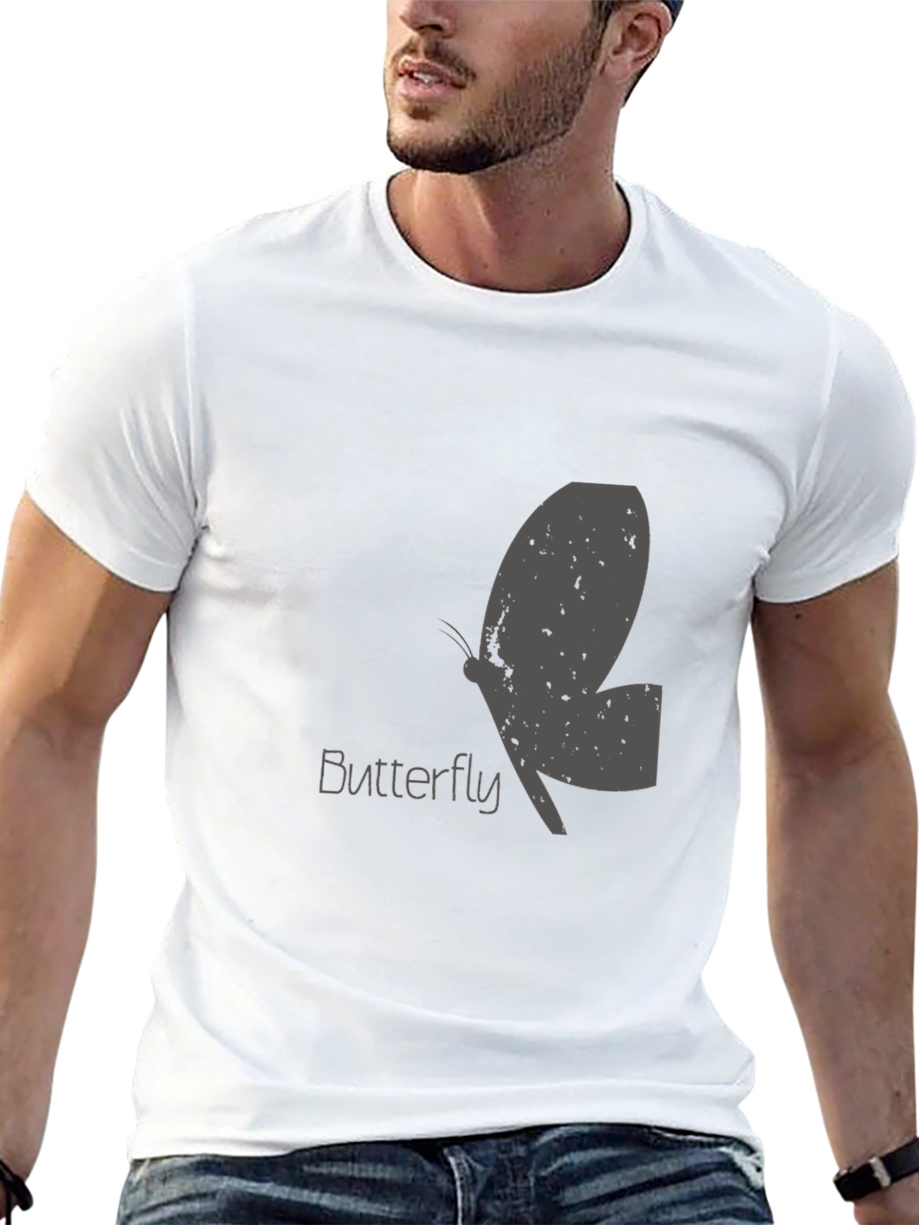 Mens Black Butterfly Graphic T-Shirt