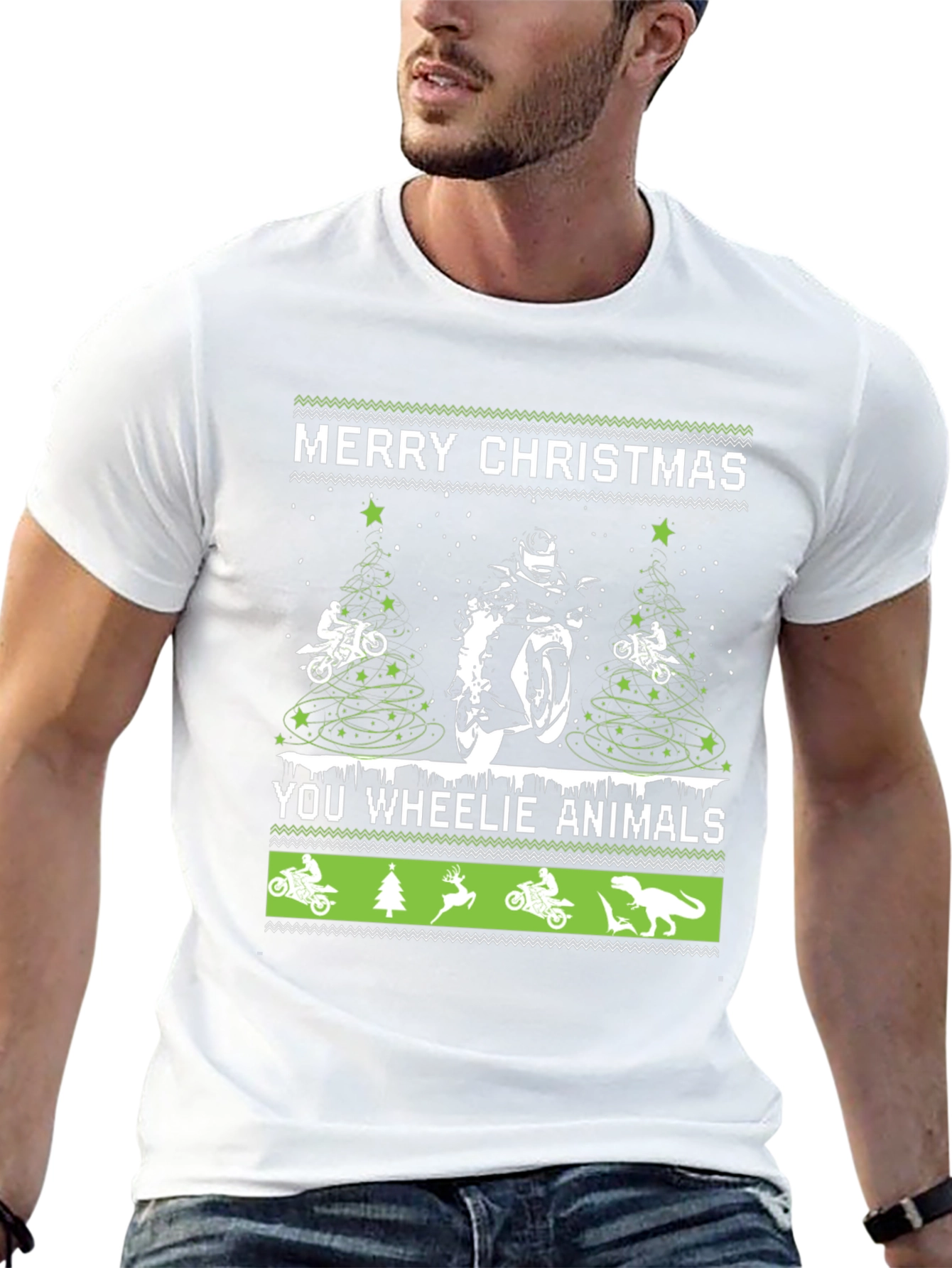 Motorcycle Christmas T-Shirt - Wheelie Animals Holiday Tee