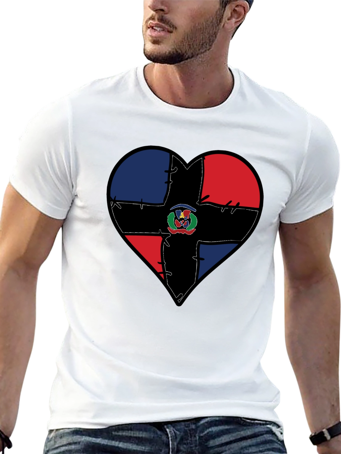 Dominican Republic Flag Heart T-Shirt - Black