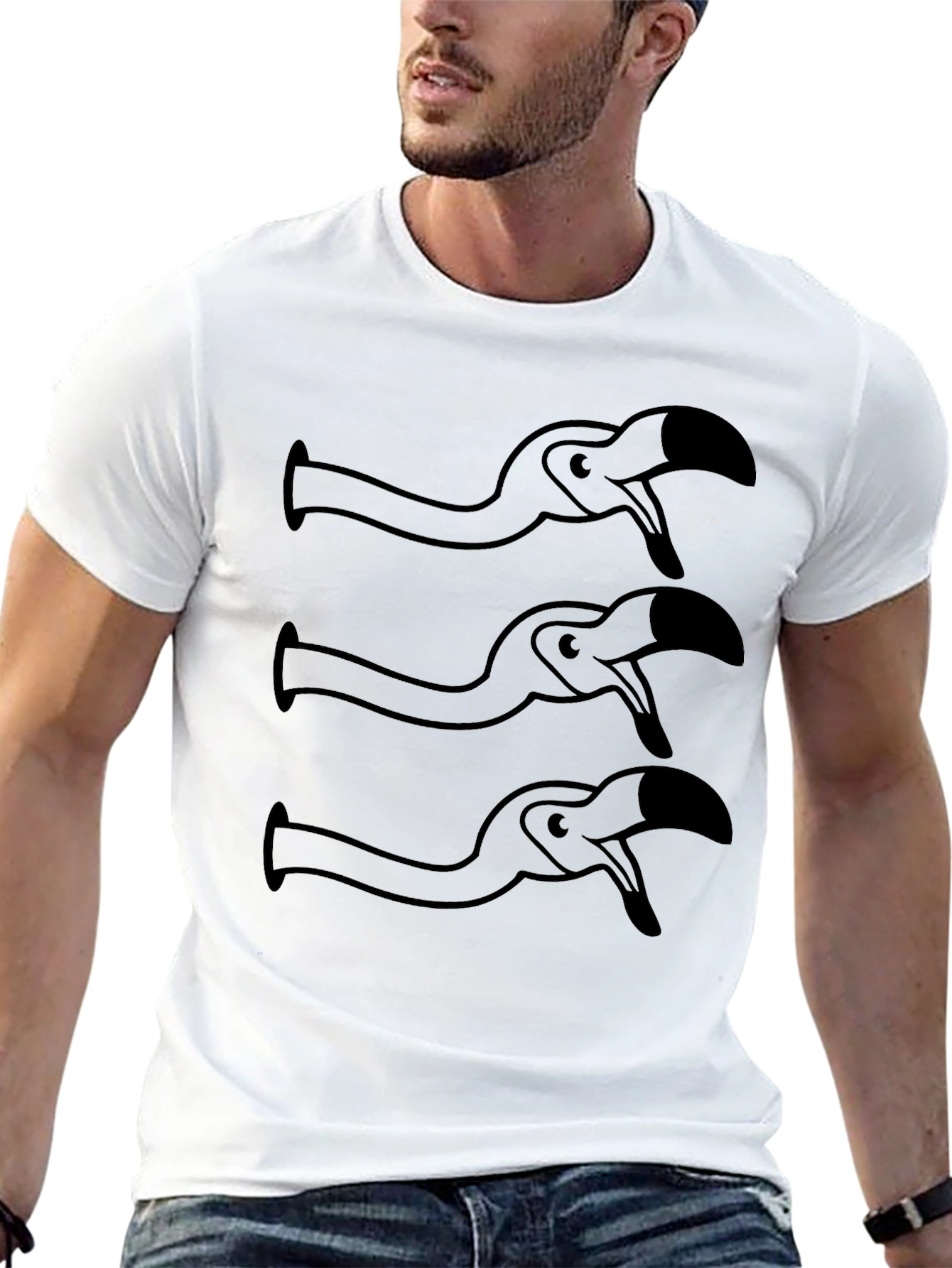 Funny Flamingo Cartoon Graphic Black T-Shirt