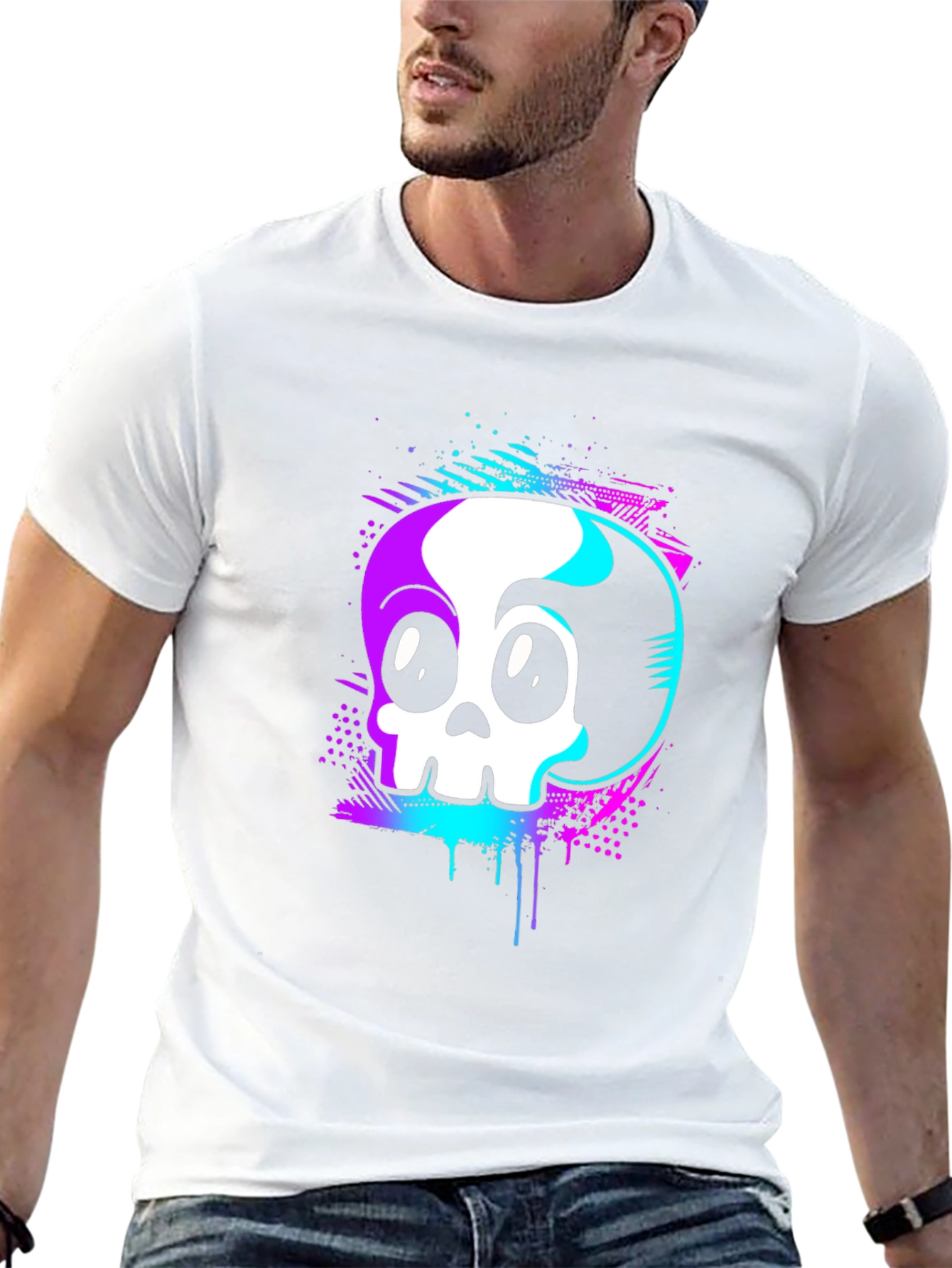 Skull Graphic Tee - Retro Vaporwave Design