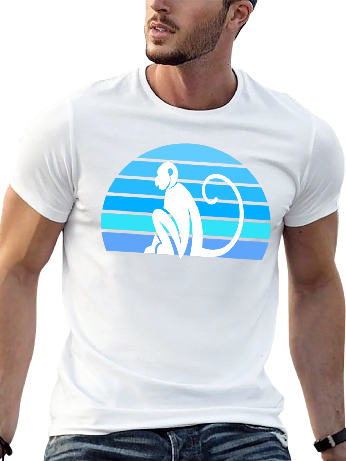 Retro Monkey Silhouette Graphic Tee - Black