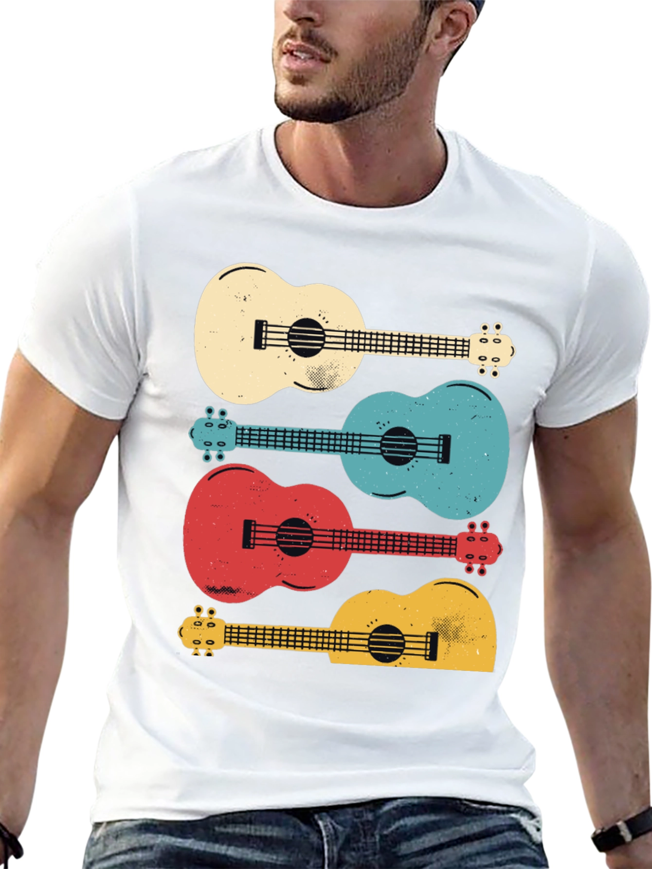 Ukulele Stack Graphic T-Shirt - Retro Music Tee