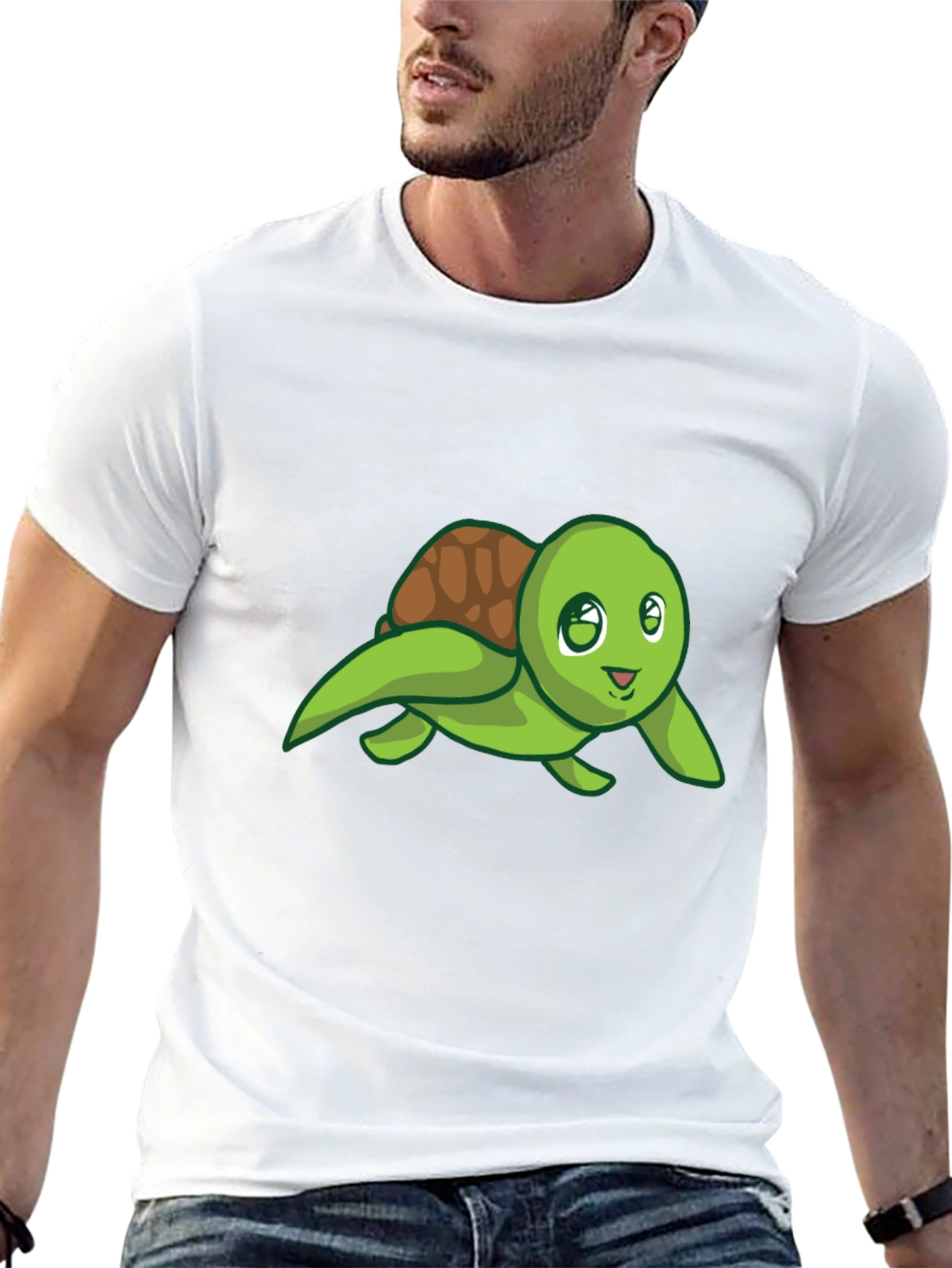 Cute Turtle Graphic Tee - Black Cotton T-Shirt