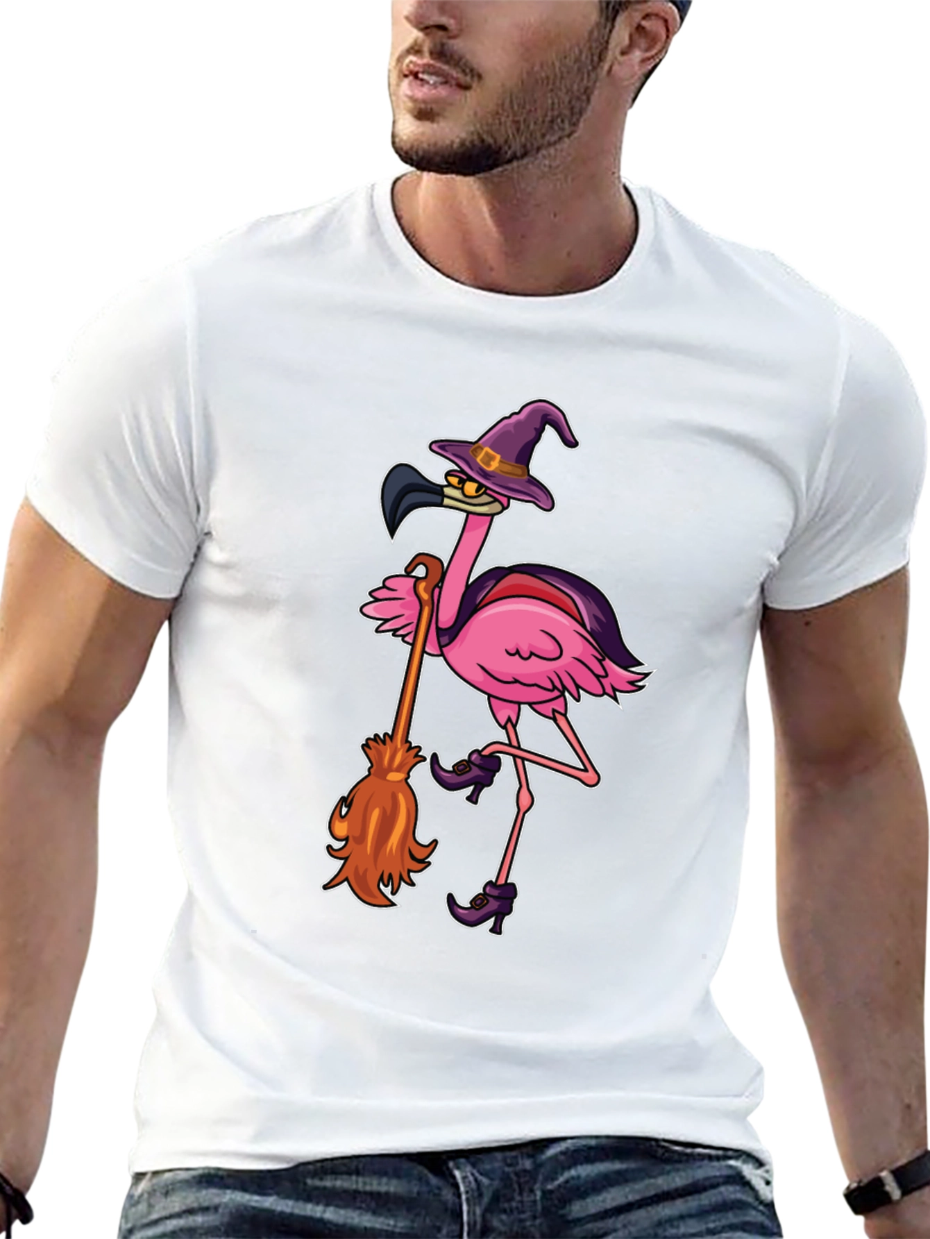 Halloween Flamingo Witch T-Shirt