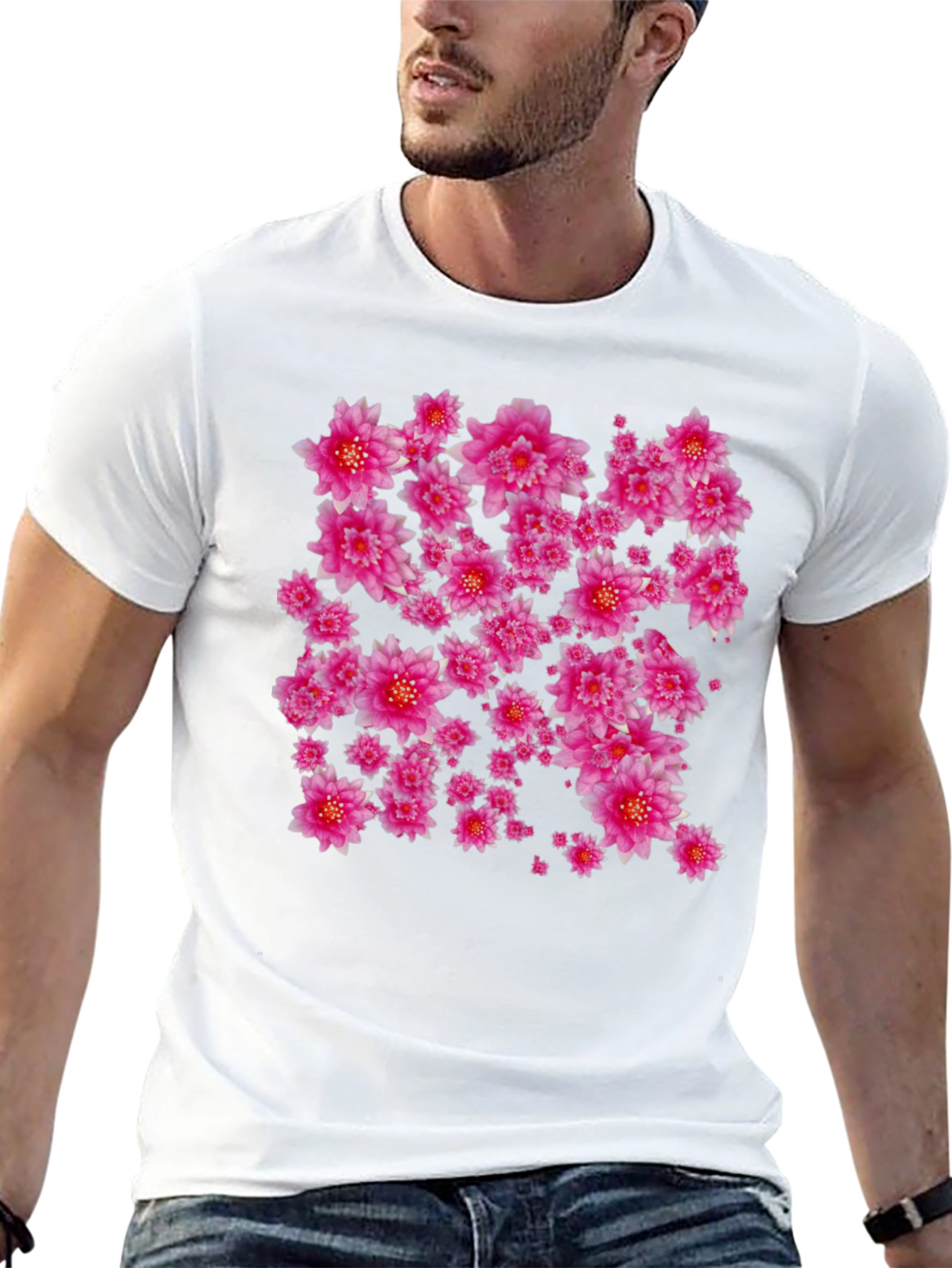 Floral Print Black T-Shirt for Men