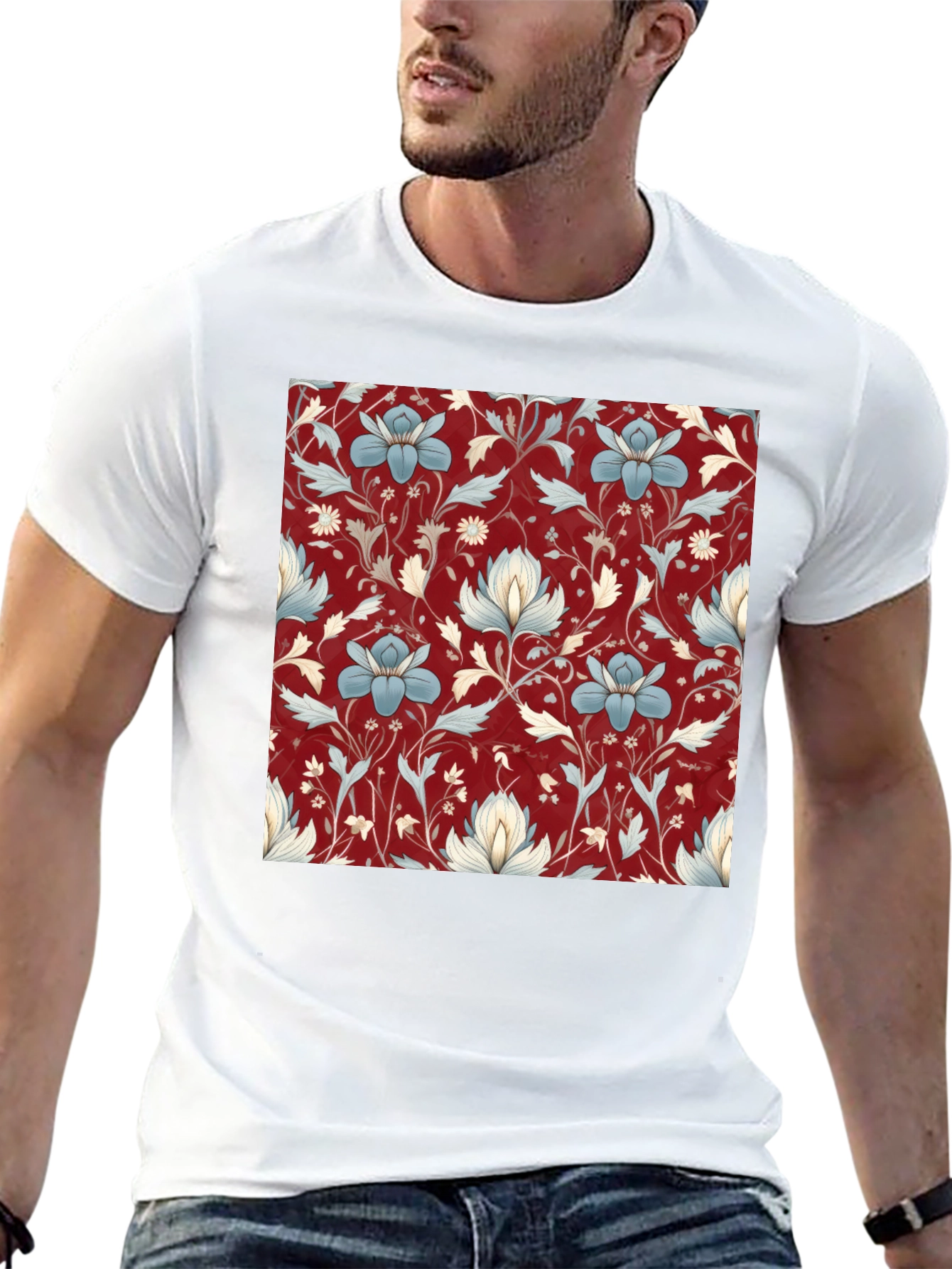 Floral Print Tee - Stylish Black T-Shirt