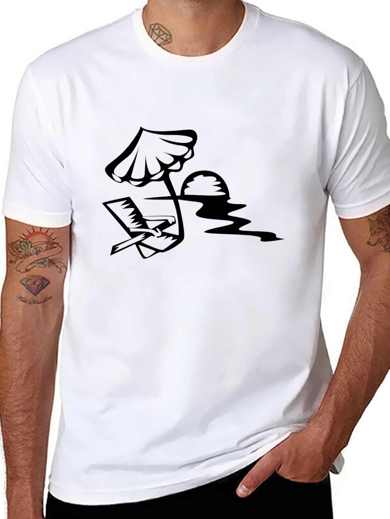 Beach Scene Graphic Black T-Shirt