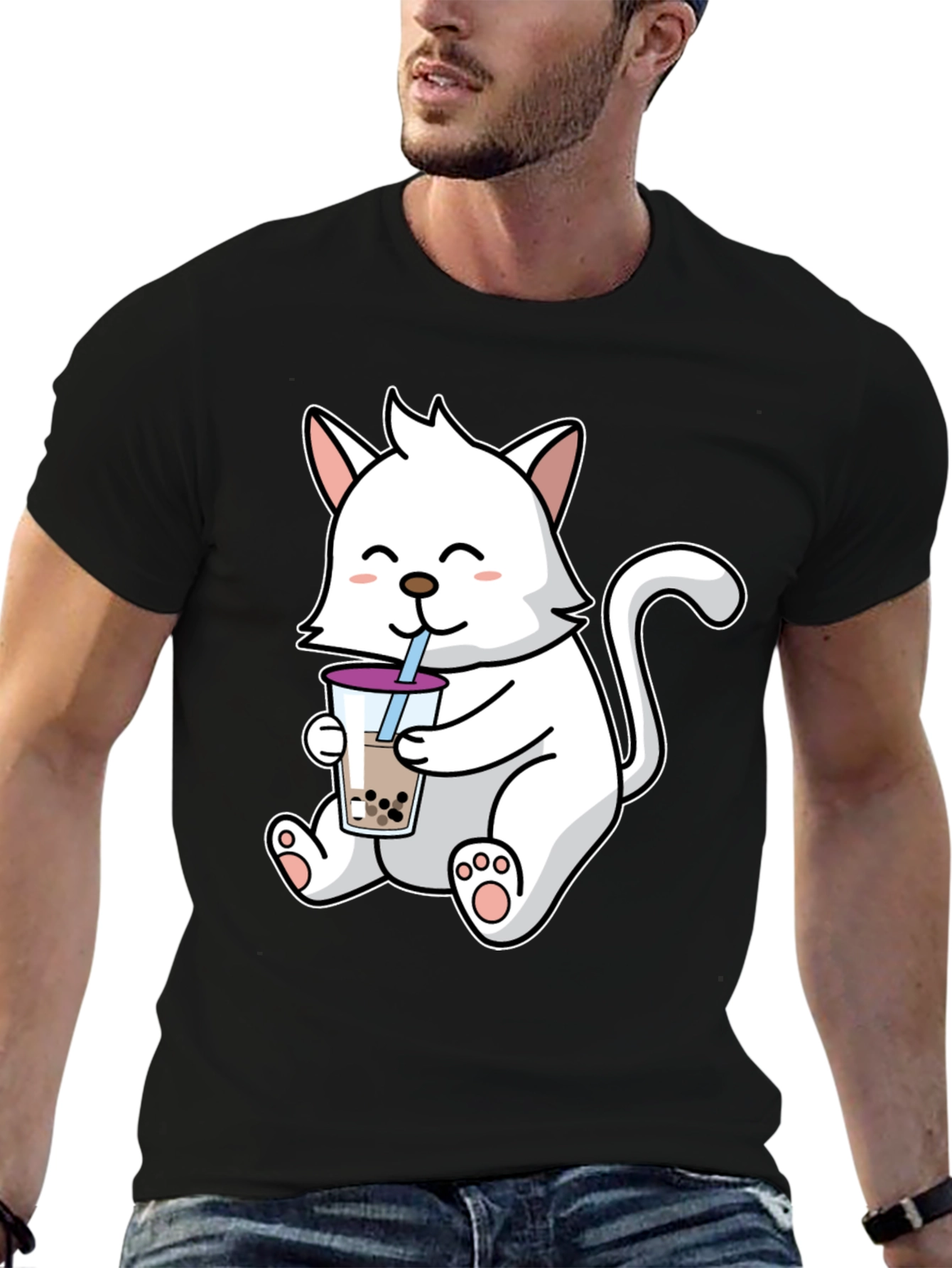 Cute Cat Bubble Tea Graphic T-Shirt