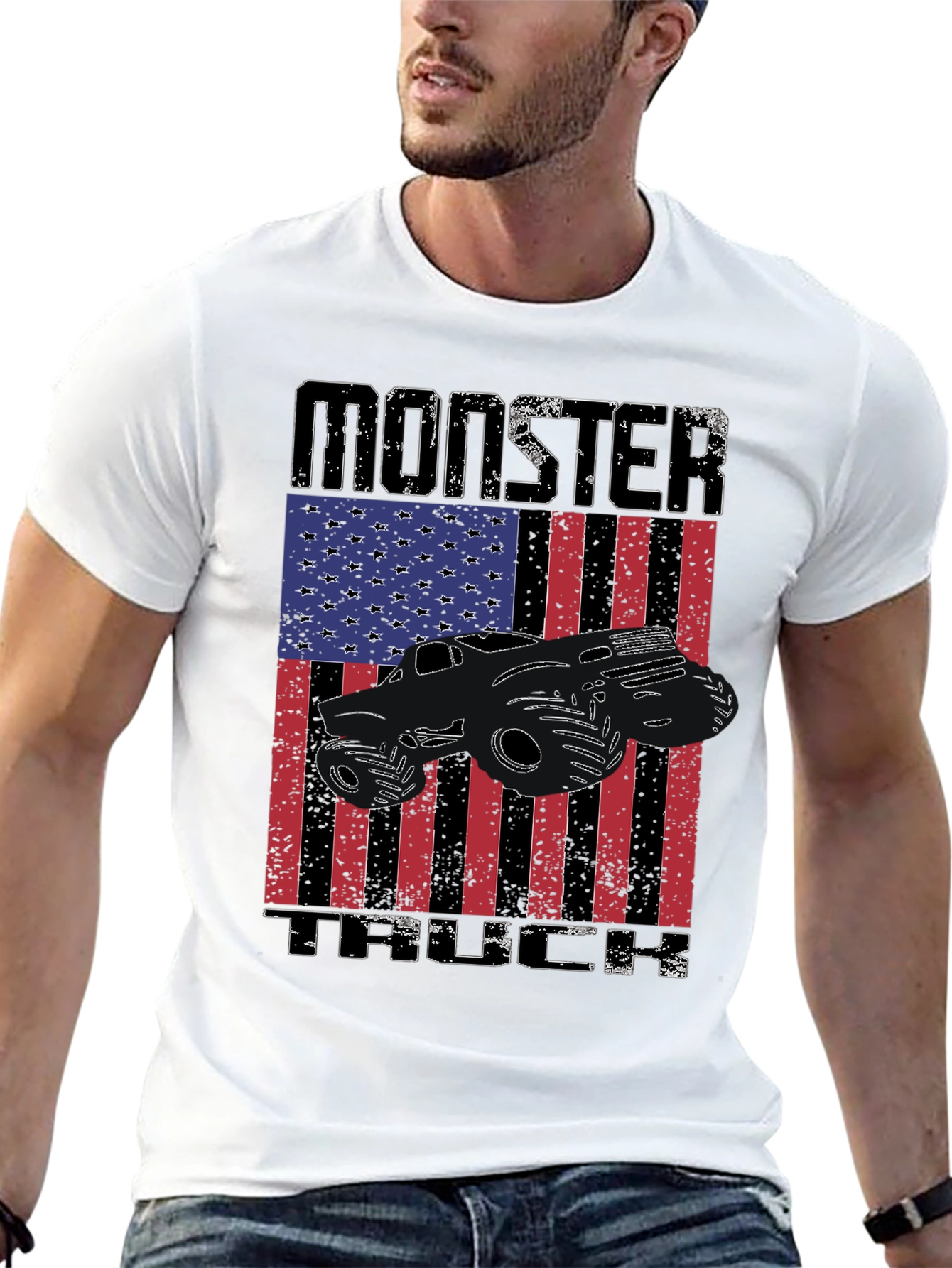 Monster Truck American Flag Graphic T-Shirt