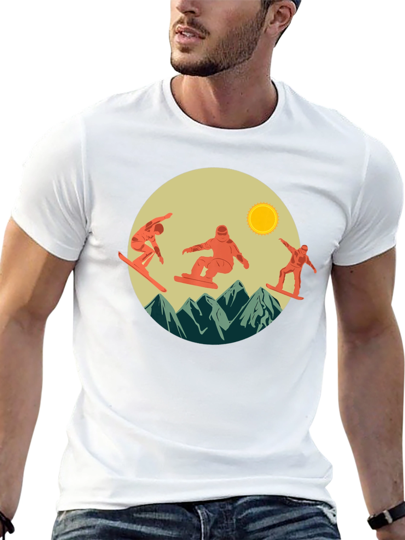 Snowboarder Mountain Scene Graphic Tee - Black