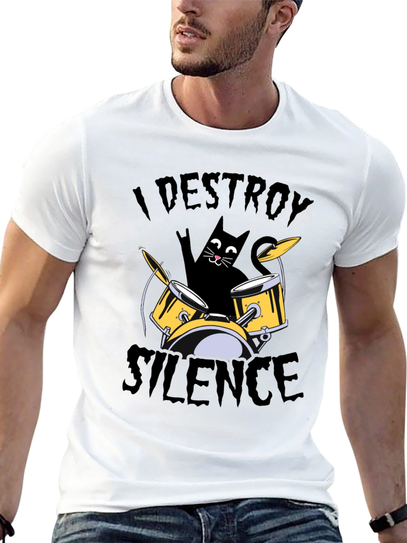 I Destroy Silence Cat Drummer T-Shirt