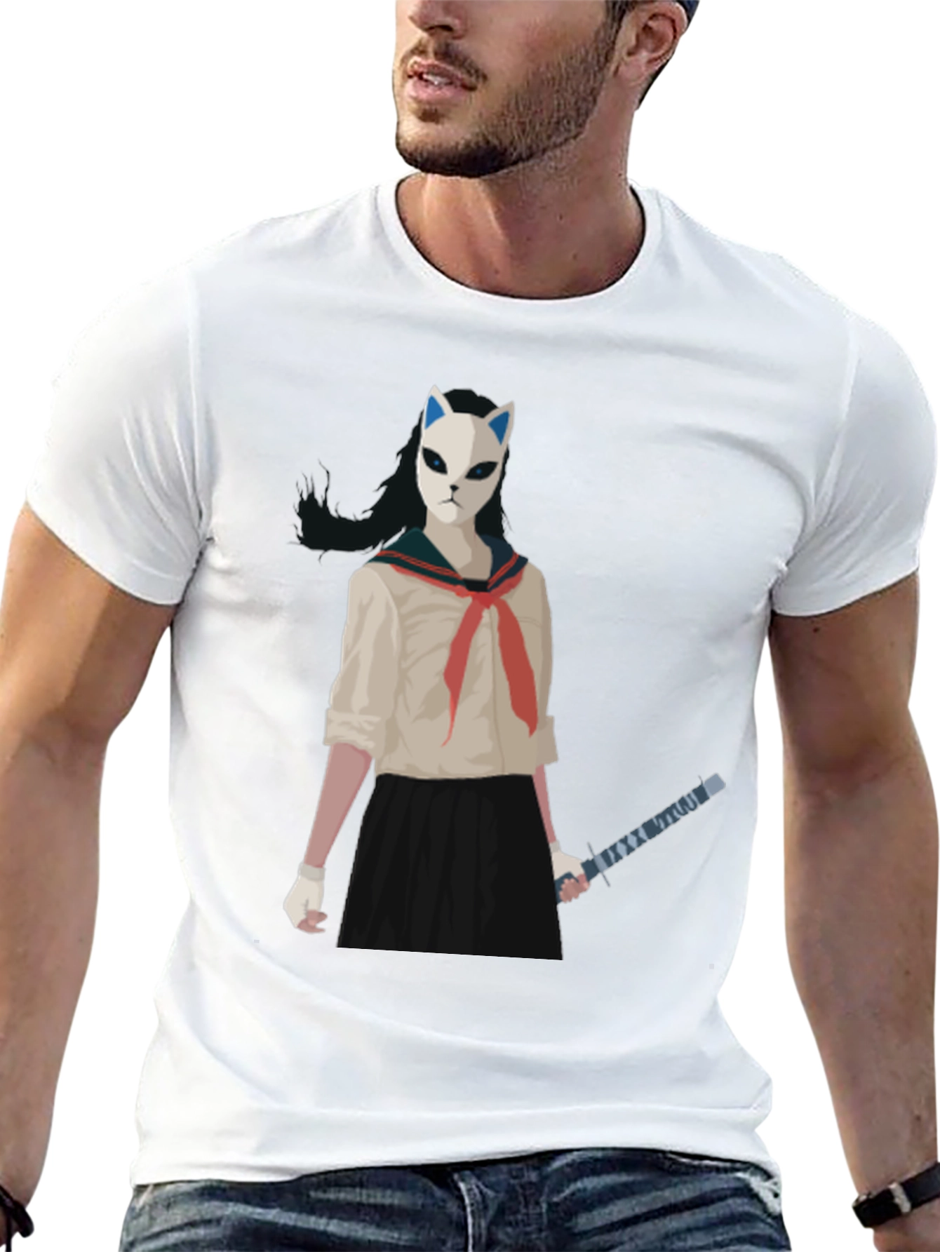 Anime Girl with Mask Graphic T-Shirt