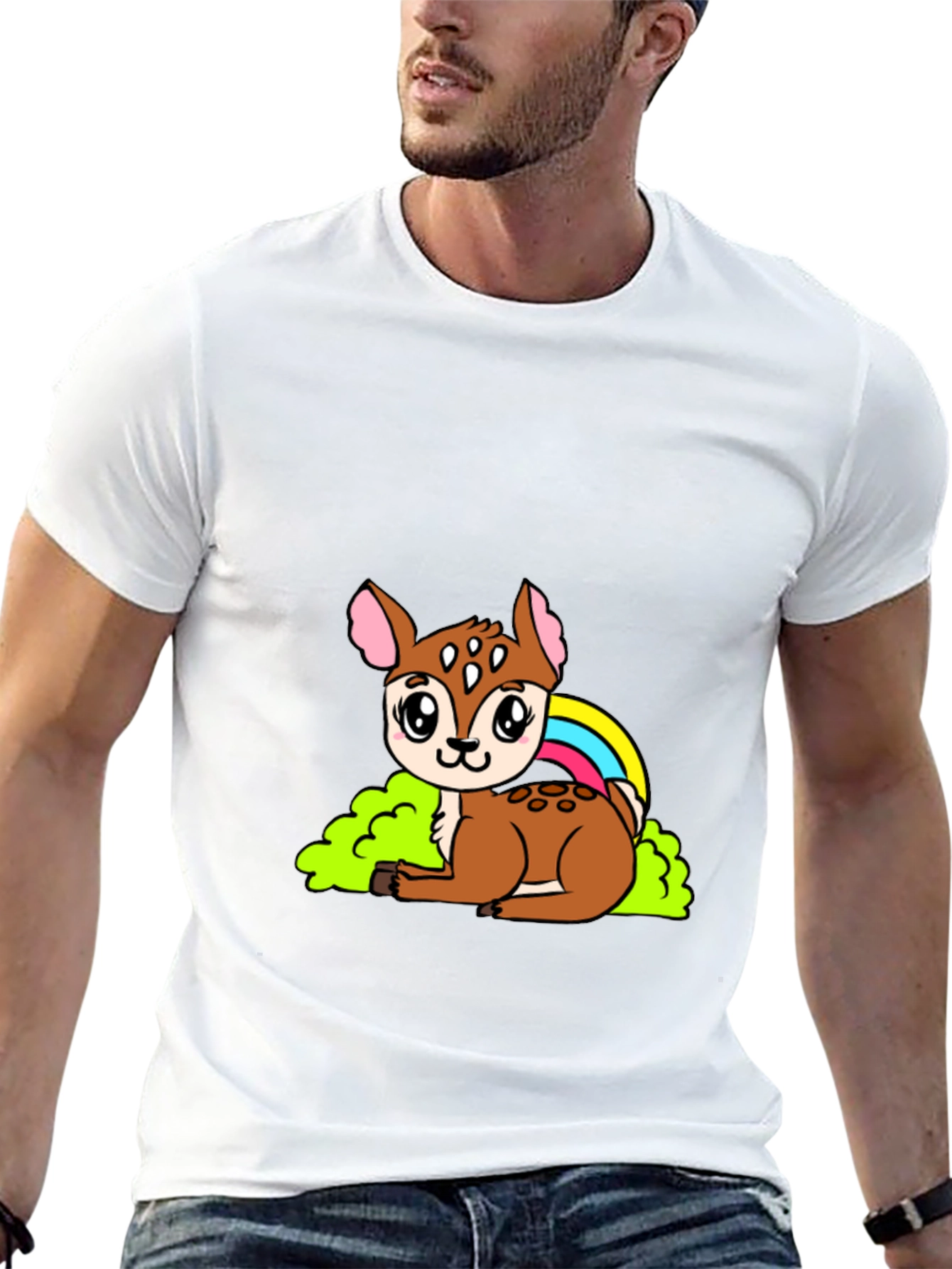 Cute Deer Cartoon Graphic Black T-Shirt