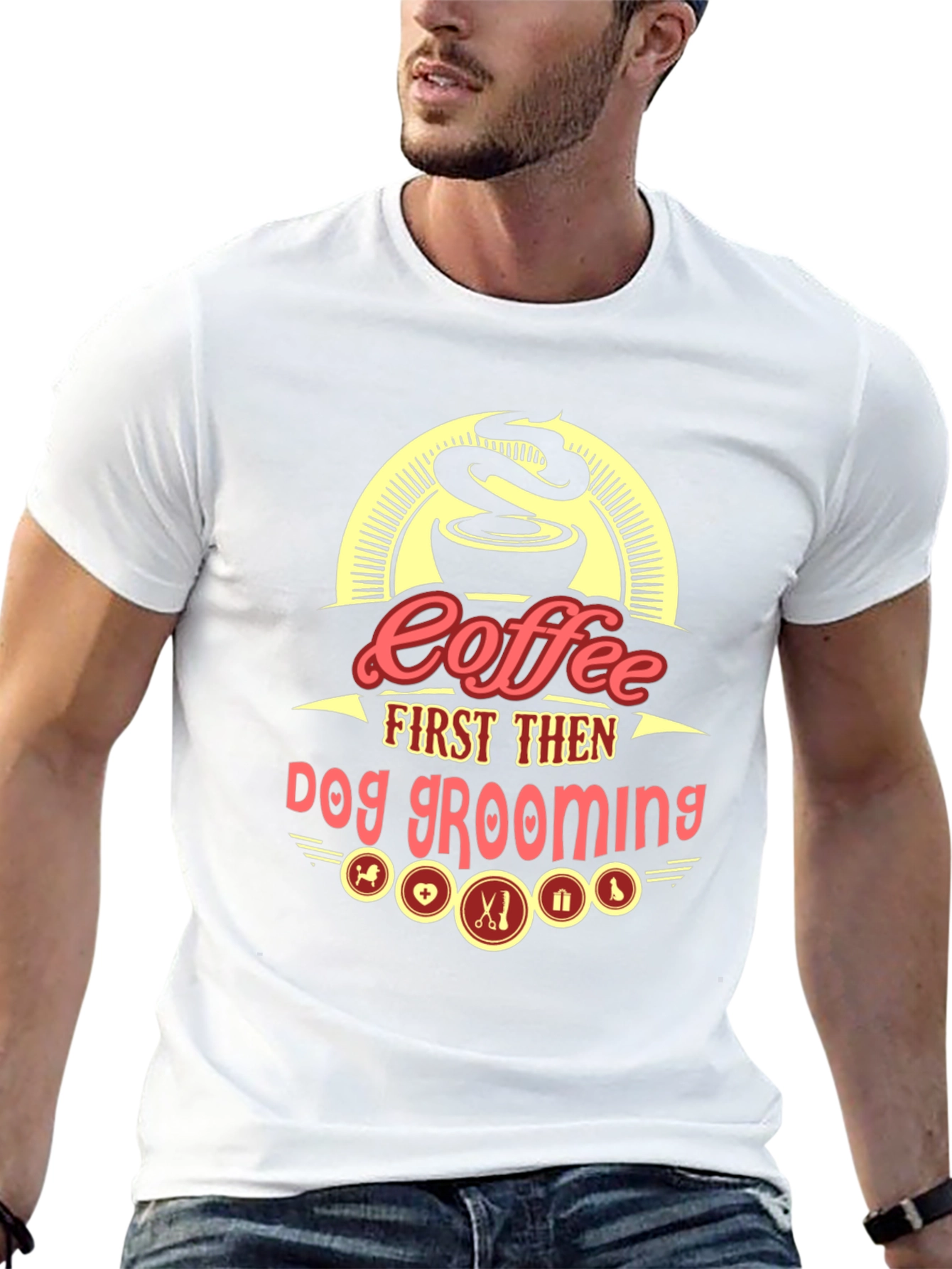 Coffee First Then Dog Grooming Graphic Tee