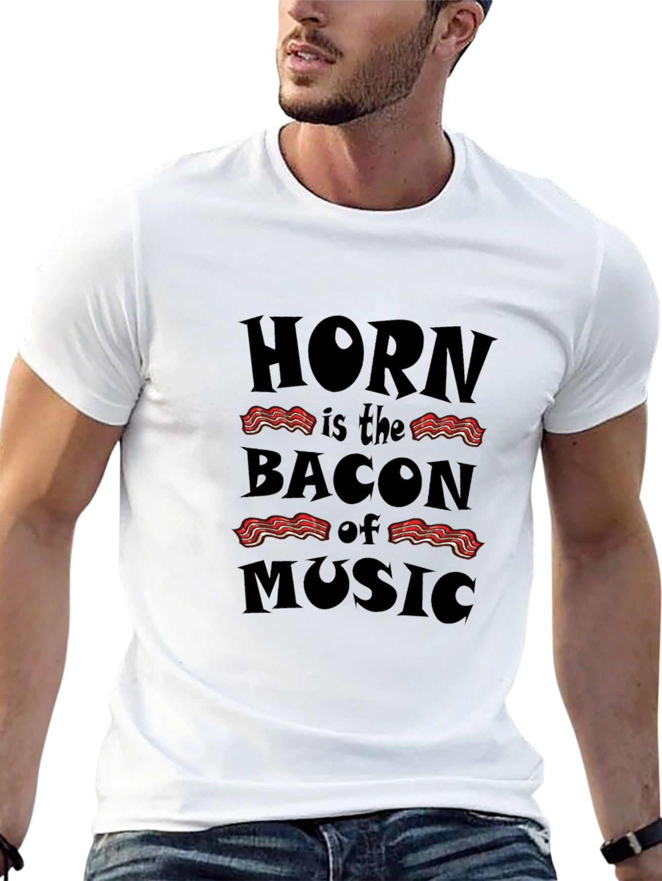 Horn is the Bacon of Music Black T-Shirt
