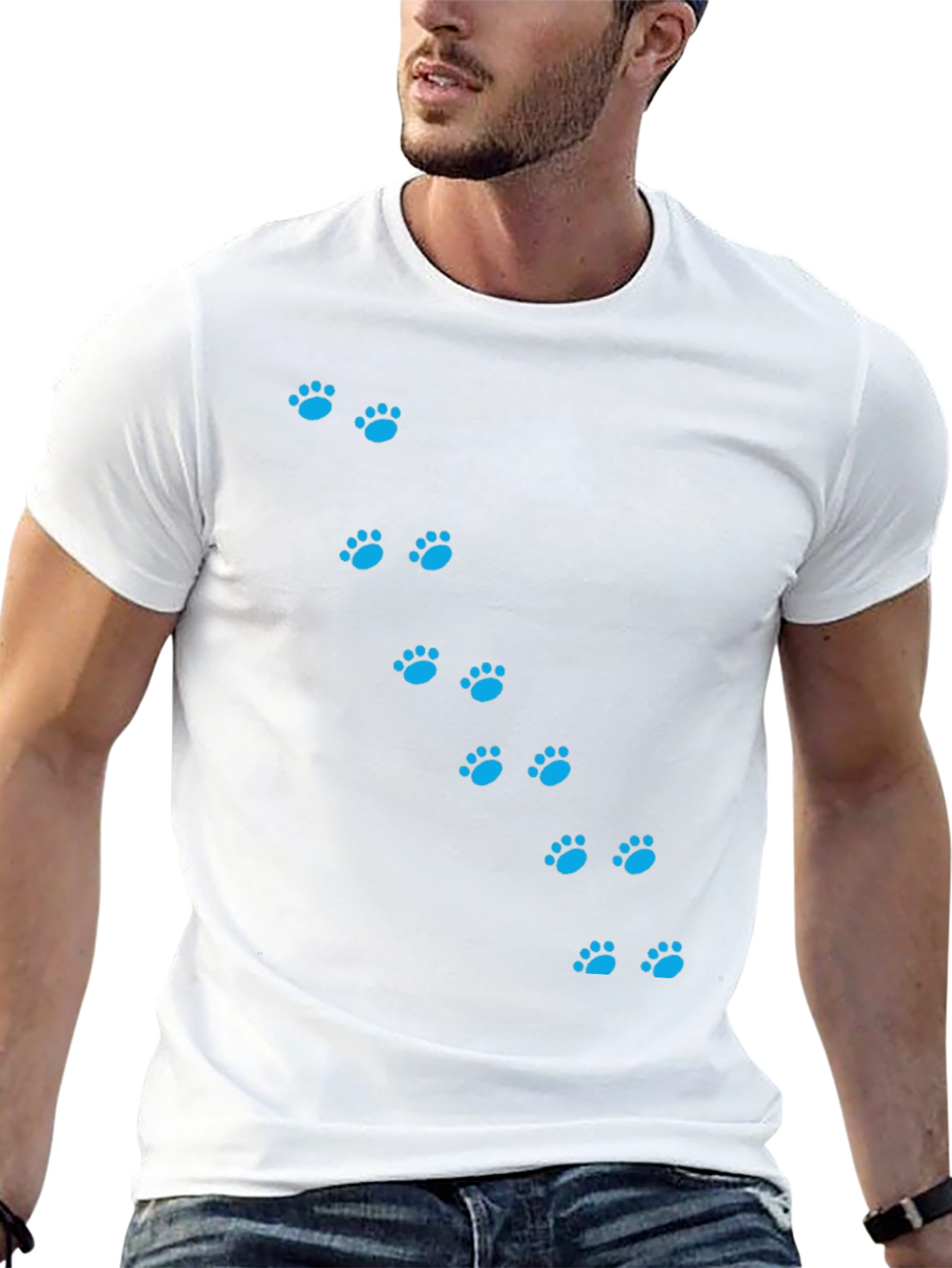 Mens Black T-Shirt with Blue Paw Prints