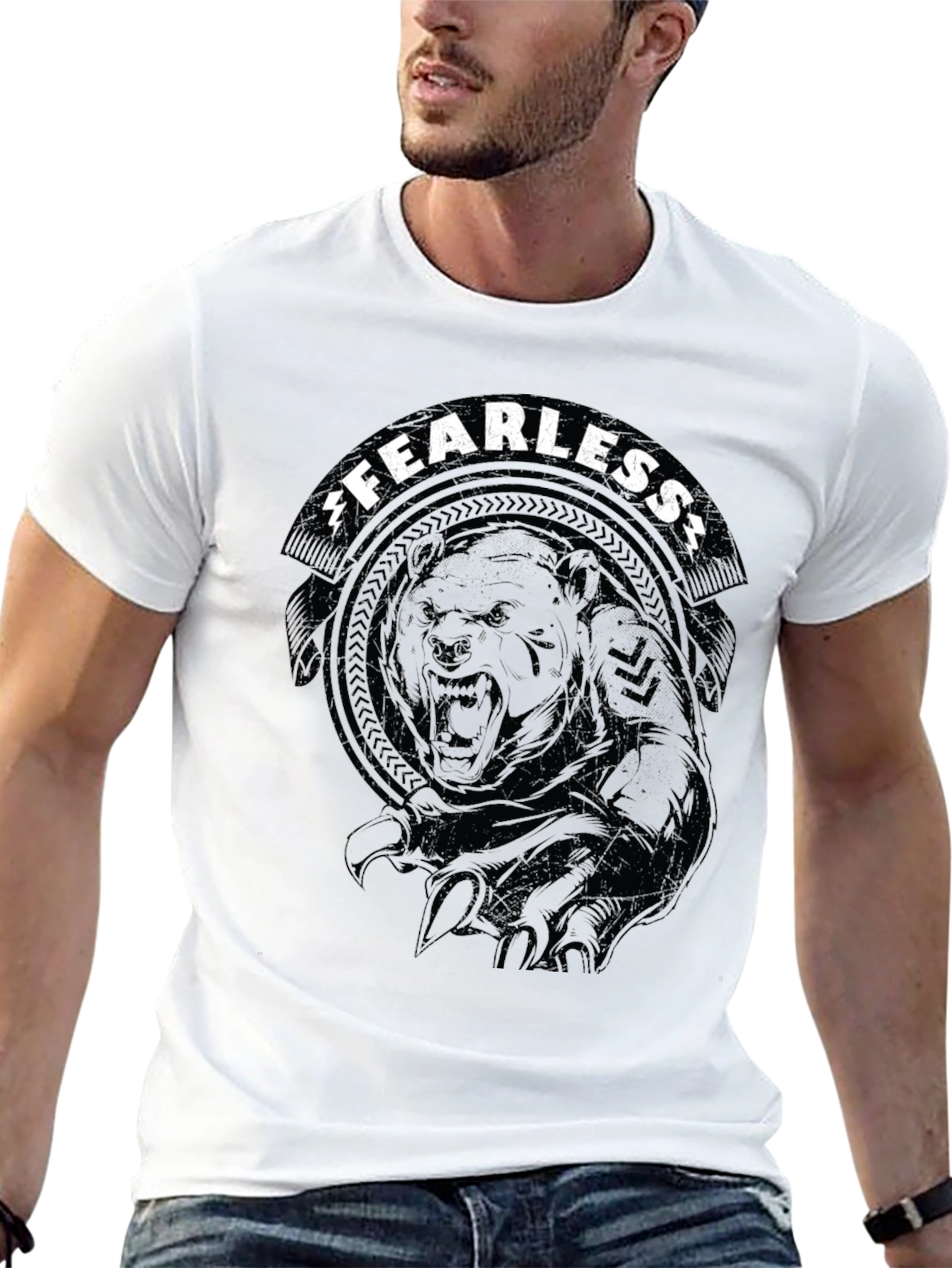 Fearless Bear Graphic Tee - Black Cotton T-Shirt