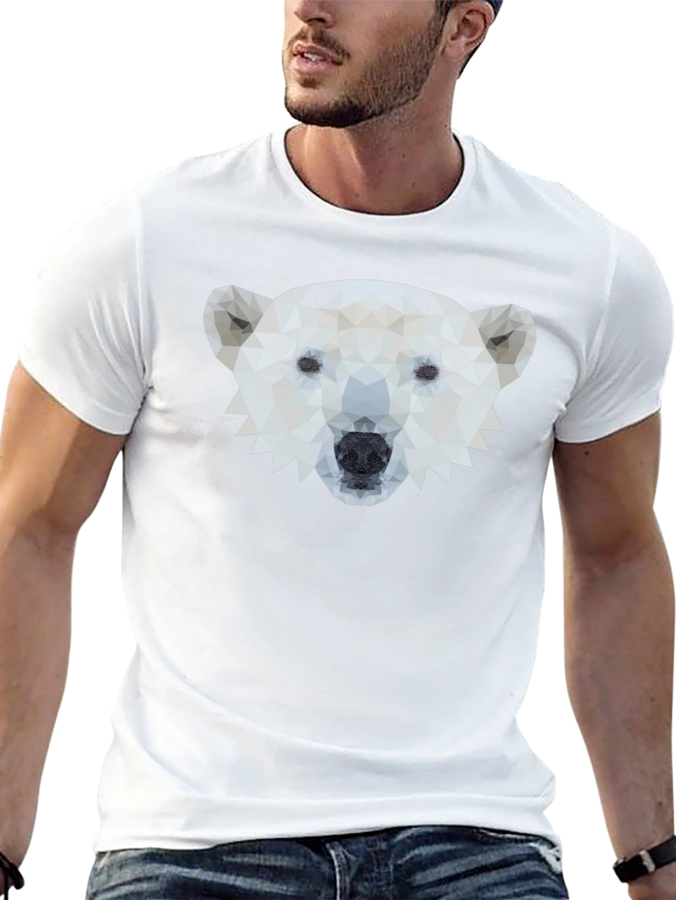 Geometric Polar Bear Graphic Tee - Black