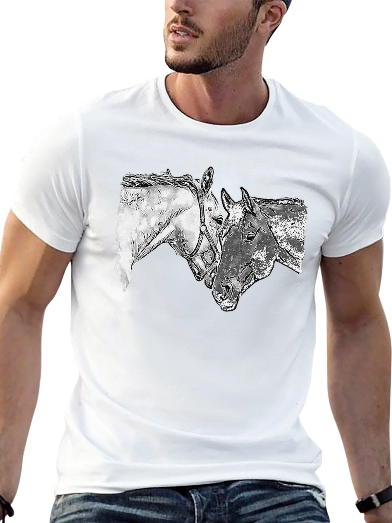 Horse Sketch Graphic Tee - Black Casual T-Shirt