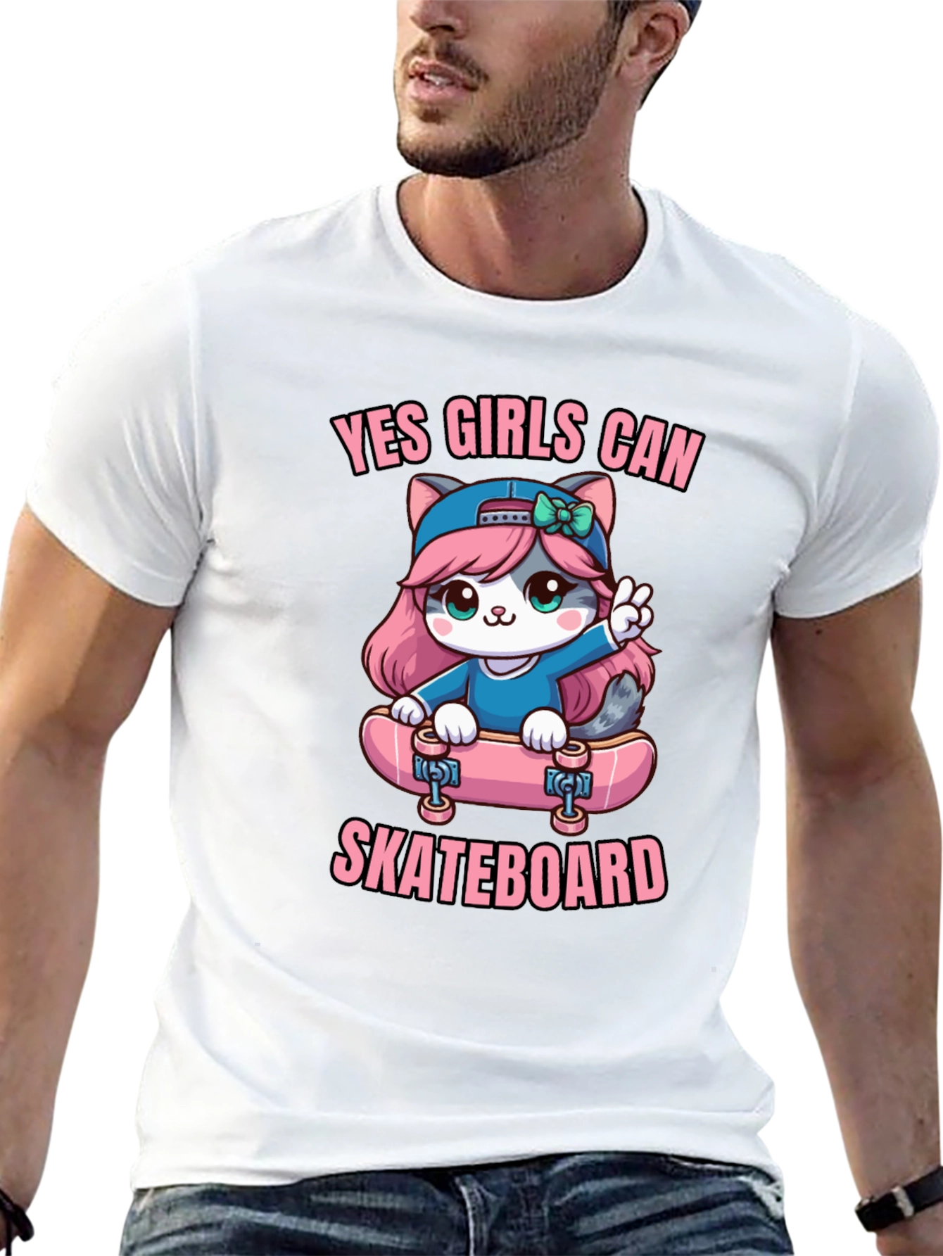 Yes Girls Can Skateboard Cute Kitty T-Shirt