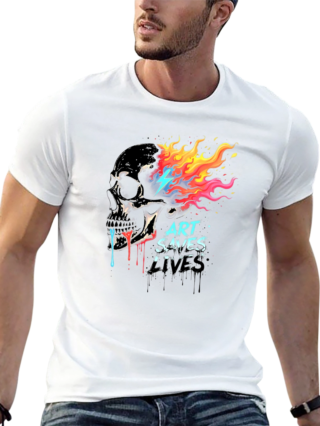 Art Saves Lives Skull Graphic T-Shirt