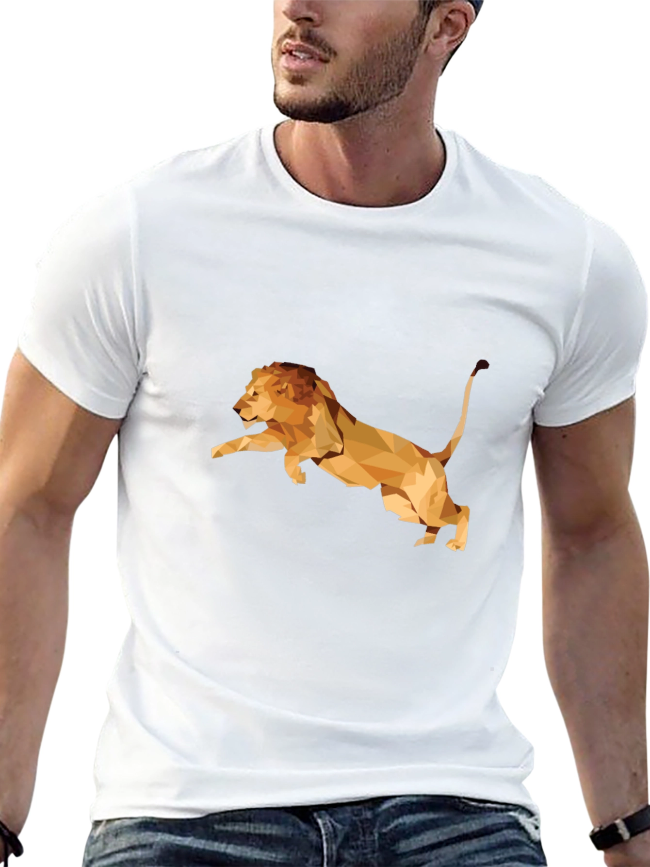 Geometric Lion Graphic Print Tee - Black