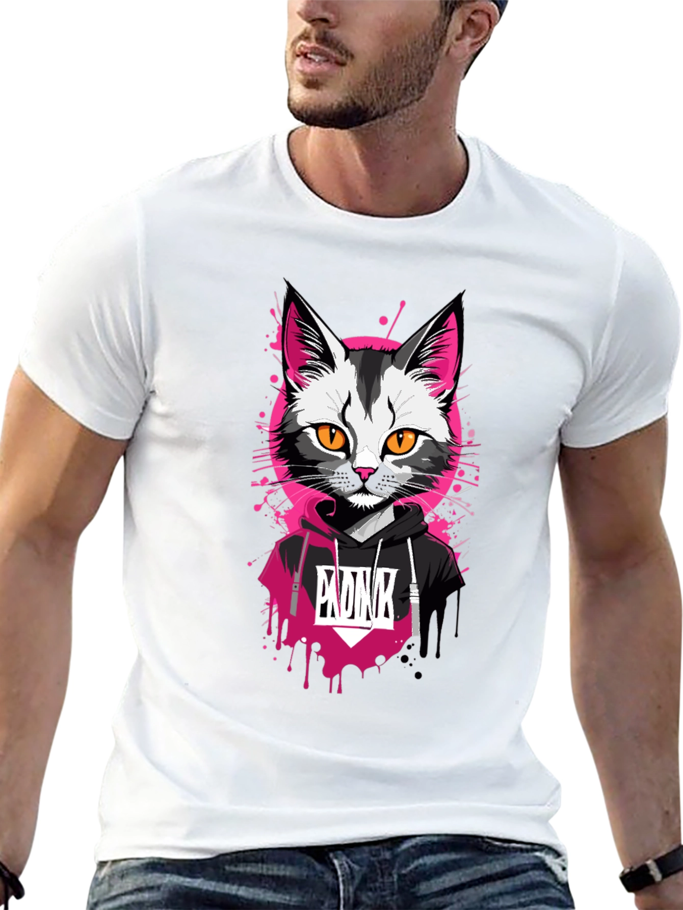 Cool Cat Graphic Tee - Pink Punk Design