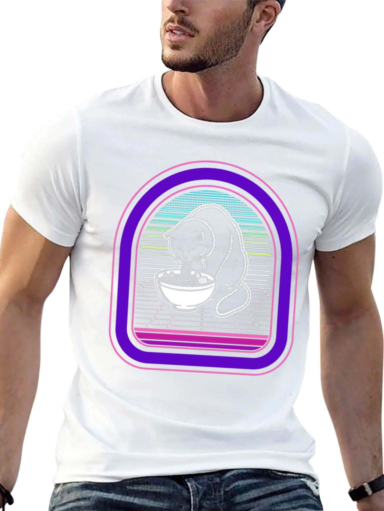 Ramen Cat Graphic Tee - Retro Style