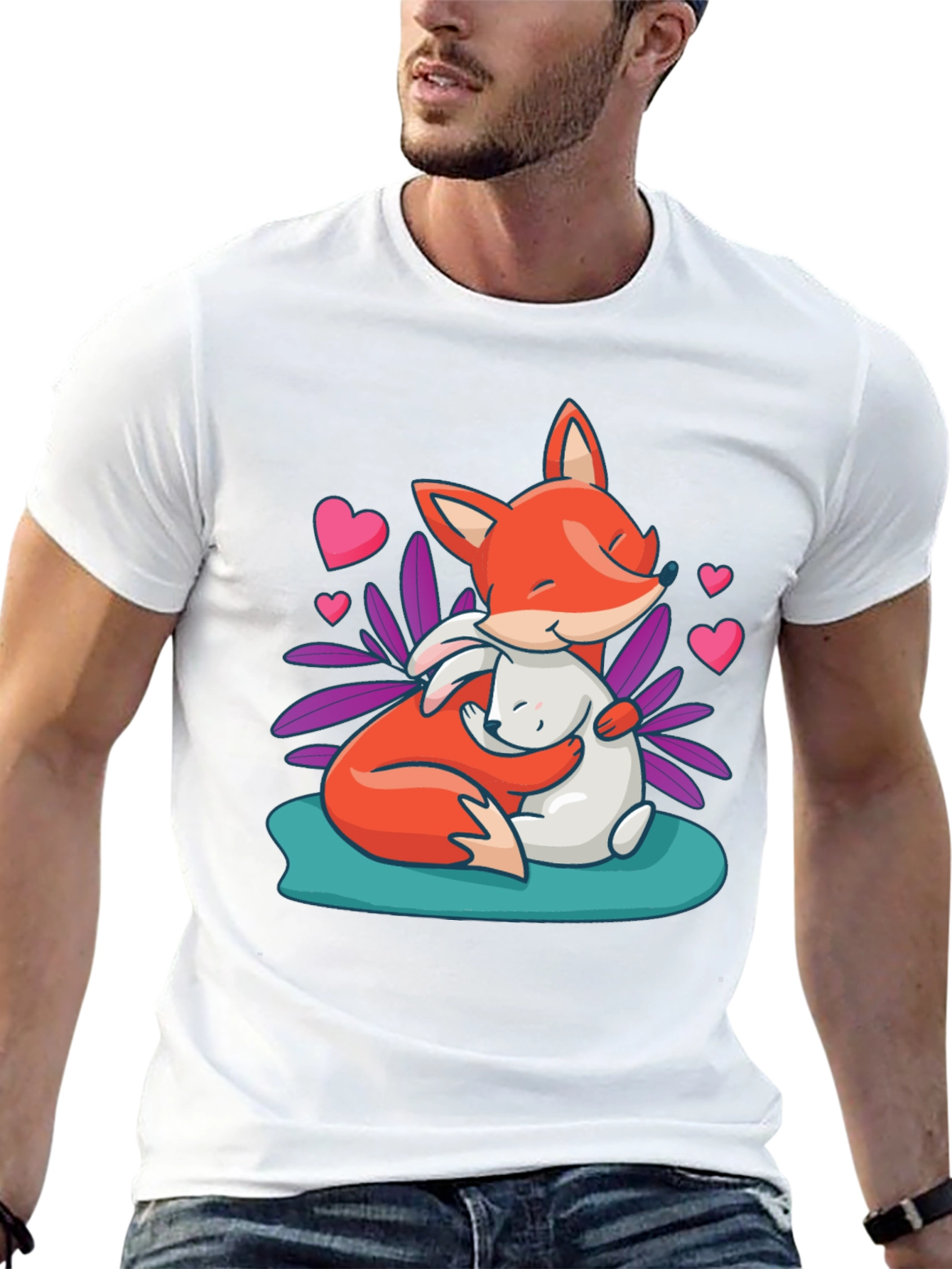Fox & Bunny Hug Graphic T-Shirt