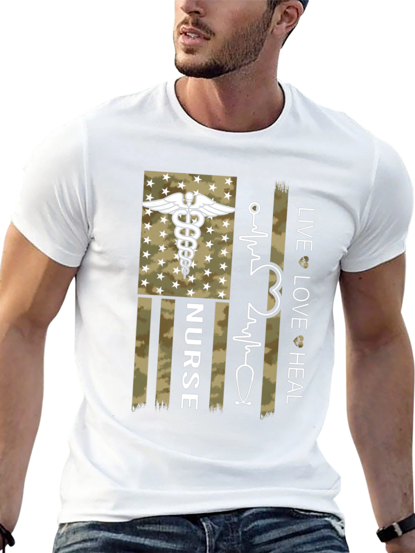 Nurse American Flag Graphic Tee - Live Love Heal
